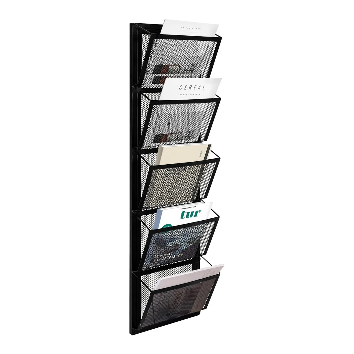 5 compartimentos de metal A4 para revistas de pared, archivos, documentos, organizador de revistas, dispensador de folletos, soporte de malla para archivos de pared, soporte de bolsillo