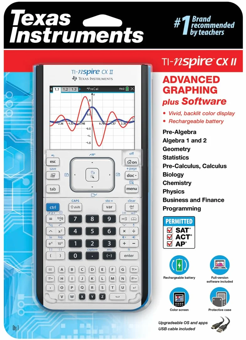 Texas Instruments - TI-Nspire CX II - Calculadora gráfica a color, con software, para estudiantes, (PC/Mac)