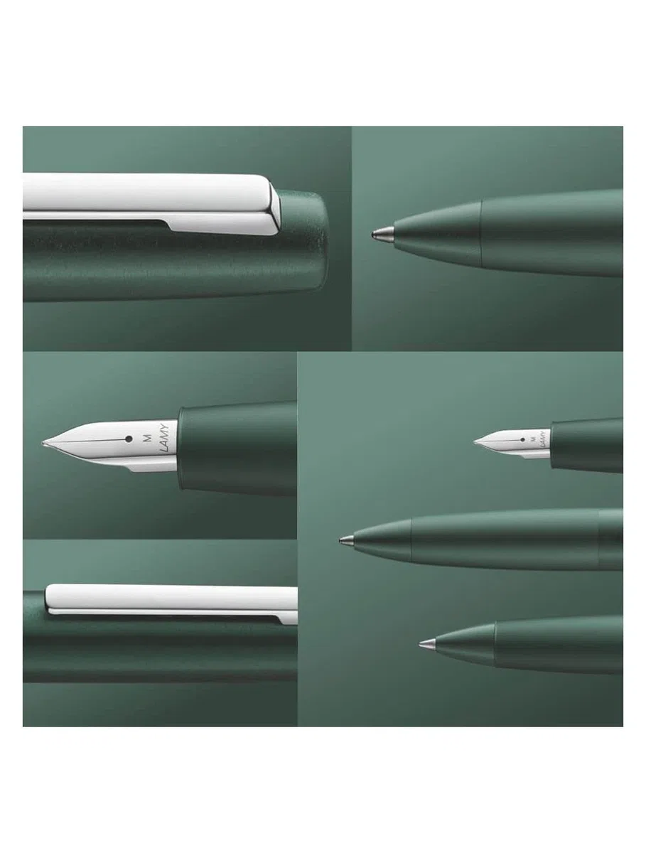 Lamy Aion 377 - Bolígrafo de punta redonda de aluminio sin costuras en color verde oscuro con clip de acero inoxidable pulido, con mina M 63 negra, ancho de trazo M