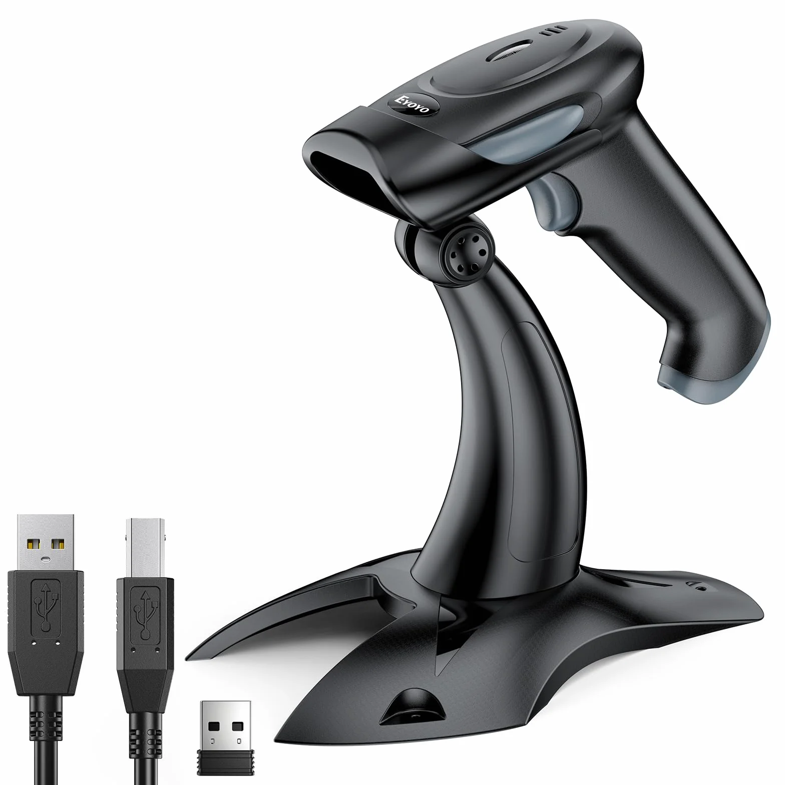 Eyoyo Eyoyo escáner de código de Barras inalámbrico con Soporte, 3-en-1 Bluetooth y 2.4G escáner de código de Barras inalámbrico y conexión USB con Cable, Compatible con Windows,Pos, iOS, Android