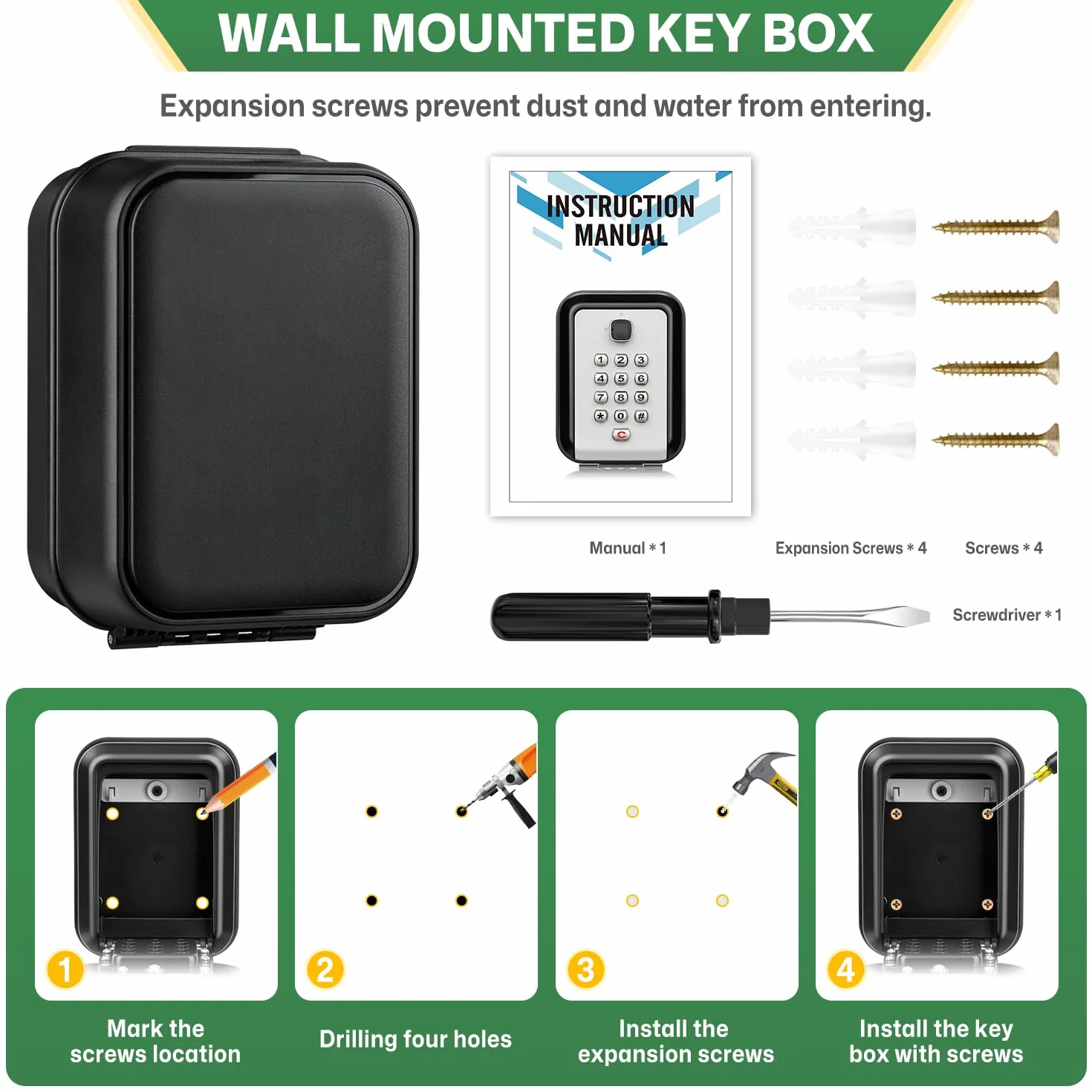 Grande Caja de Seguridad para Llaves con Código, Exterior Impermeable, Caja Guarda Llaves Pared, Combinación Interior Caja Fuerte para Llave Hogar Garaje