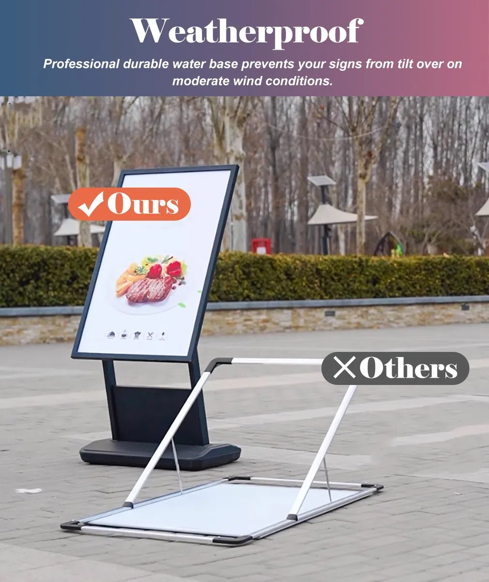 Caballete Publicidad Soporte Impermeable para Carteles de Acera, Carteles para Negocios Al Aire Libre, Soportes Metálicos con Ruedas y Base Lastrada para Carteles