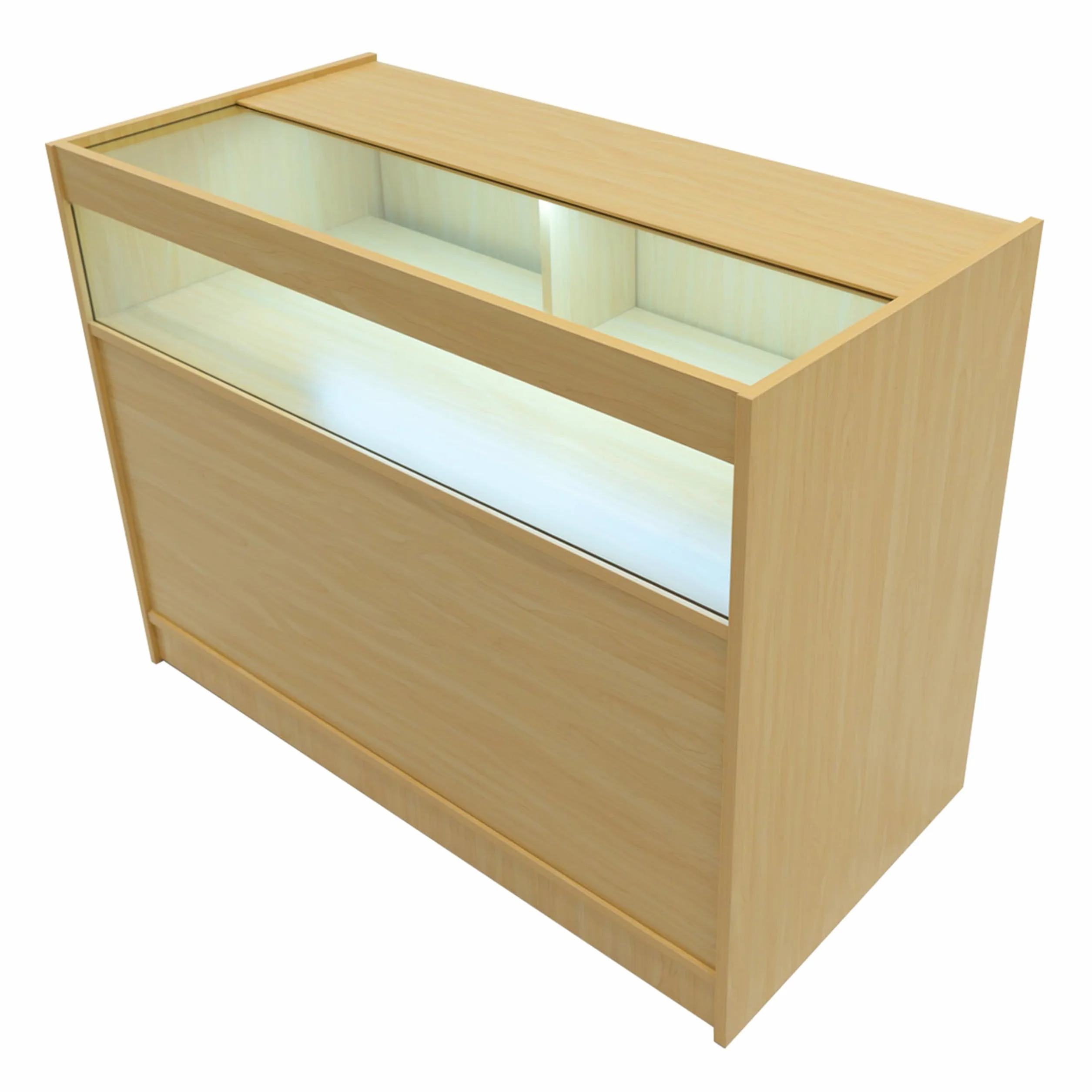 Set Mostradores Comerciales "EUROPA" | Arce |LM60+ B1200+C1200+TB60| MDF y vidrio templado | Estantes y puertas corredizas con cerradura | Fácil Montaje | Mostrador Recepción Expositor Comercial