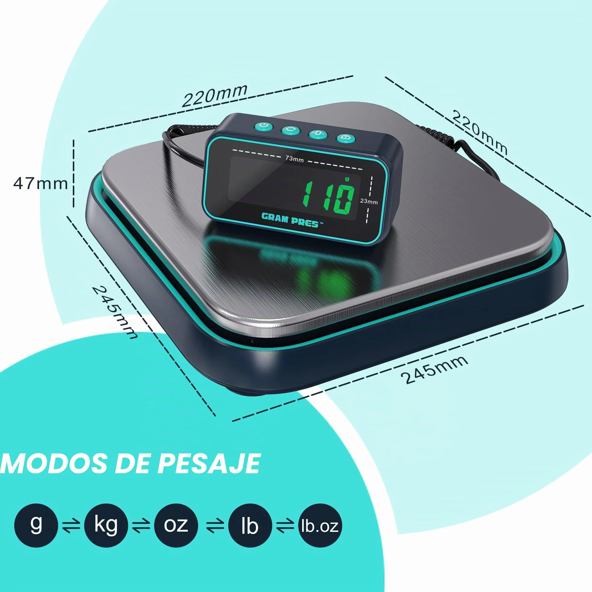 GRAM PRES Báscula de correo digital, 86 lbs/0,1 oz de alta precisión para paquetes con Hold/Tara/pantalla LCD separada, báscula postal de acero inoxidable, báscula de paquetes para pequeñas empresas,