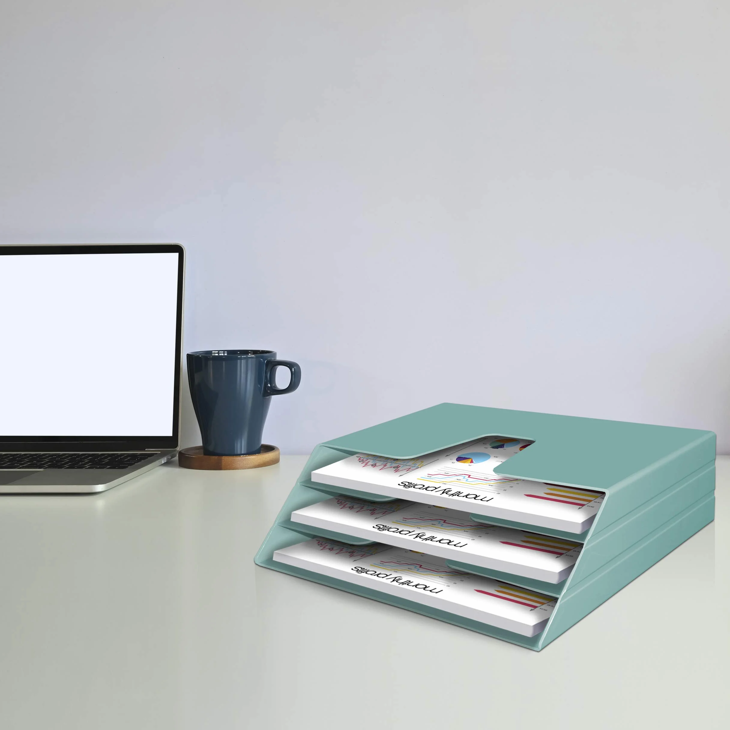 Acrimet Organizador Horizontal 3 Compartimientos Escritorio Pared Plástico Verde
