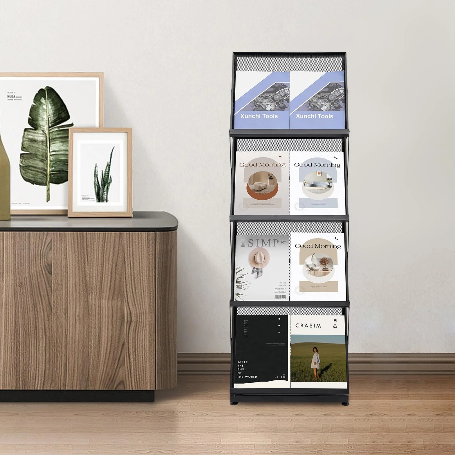 Expositor de Revistas Soporte Para Portafolletos Plegable de 4 Niveles, A3, Soporte Para Folletos de Suelo, Formato Vertical, Plegable, Para Casa, Oficina, Expositor