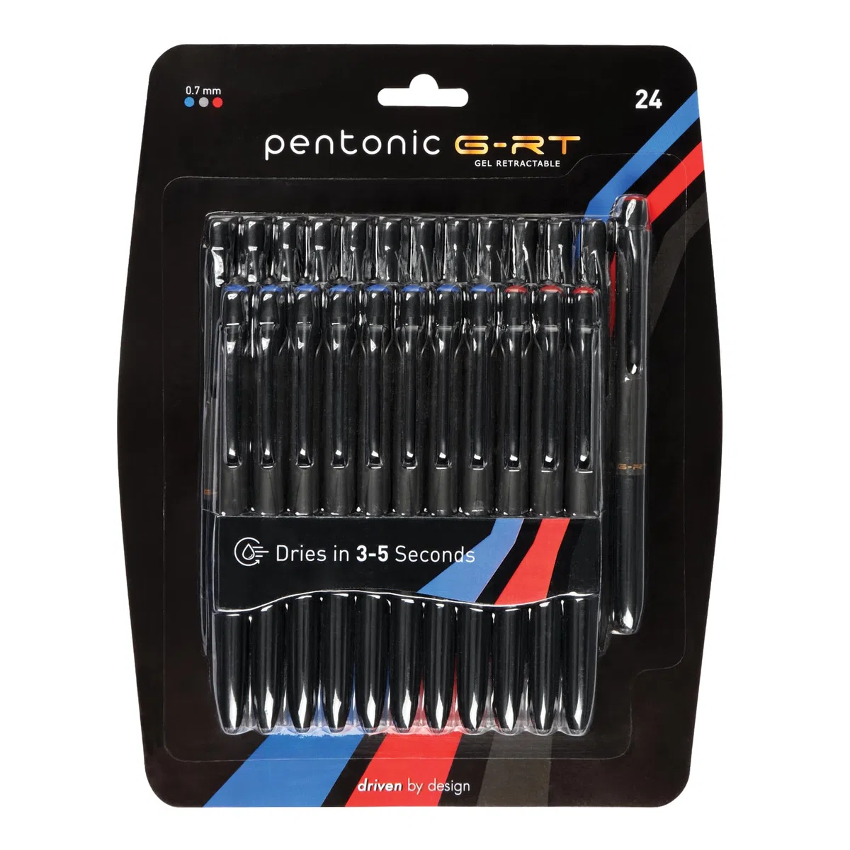 Pentonic GR-T Bolígrafos de gel retráctiles, 24 unidades, tinta de colores surtidos (12 negros, 8 azules, 4 rojos), punta fina de 0.7 mm, escritura suave para diario (1002360)