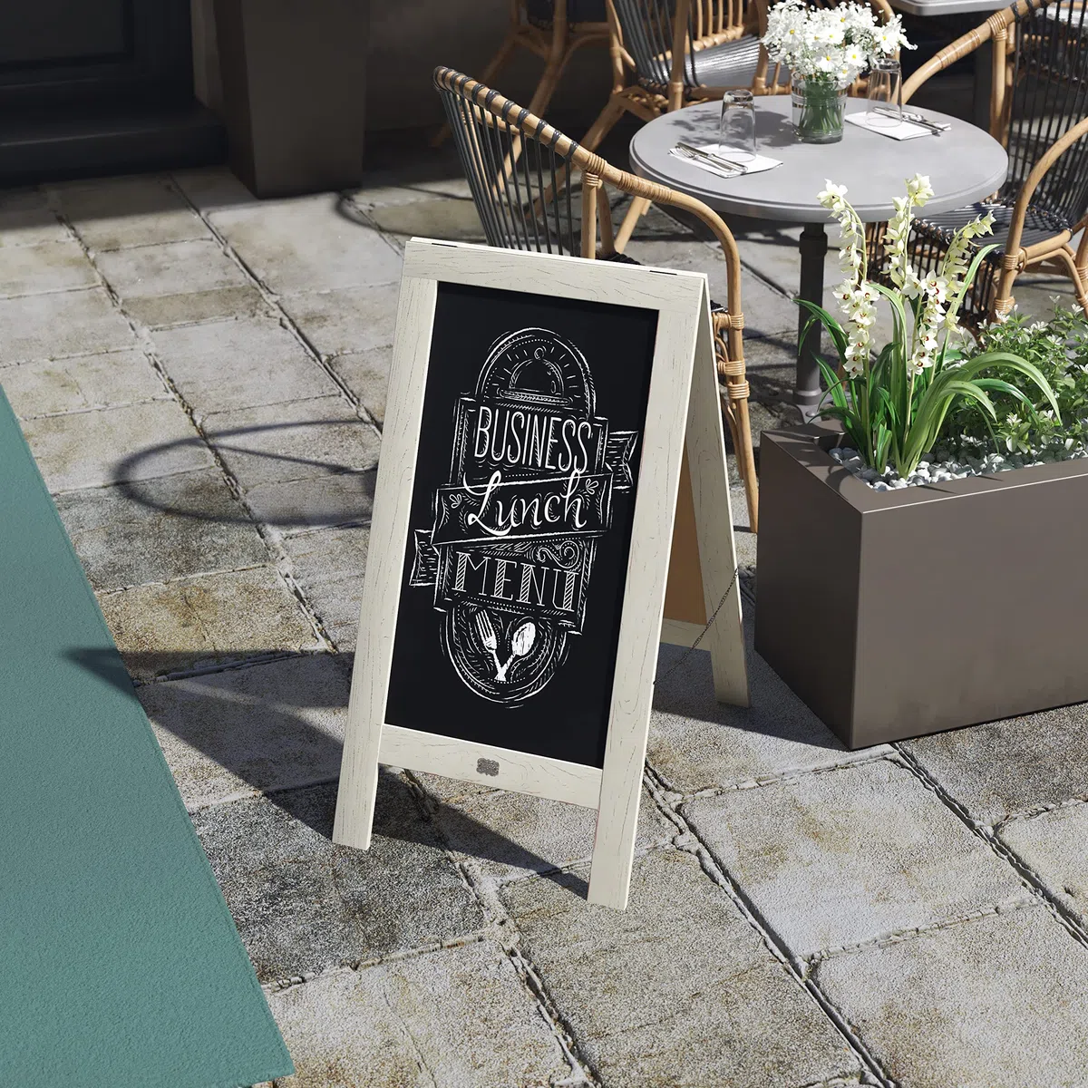HBCY Creations Pizarra de tiza en forma de A, blanco, grande, rústico, para cafetería, con marco de madera y superficie de escritura no porosa, para tiendas, eventos o fiestas, 20 x 40 / 51 x 102 cm