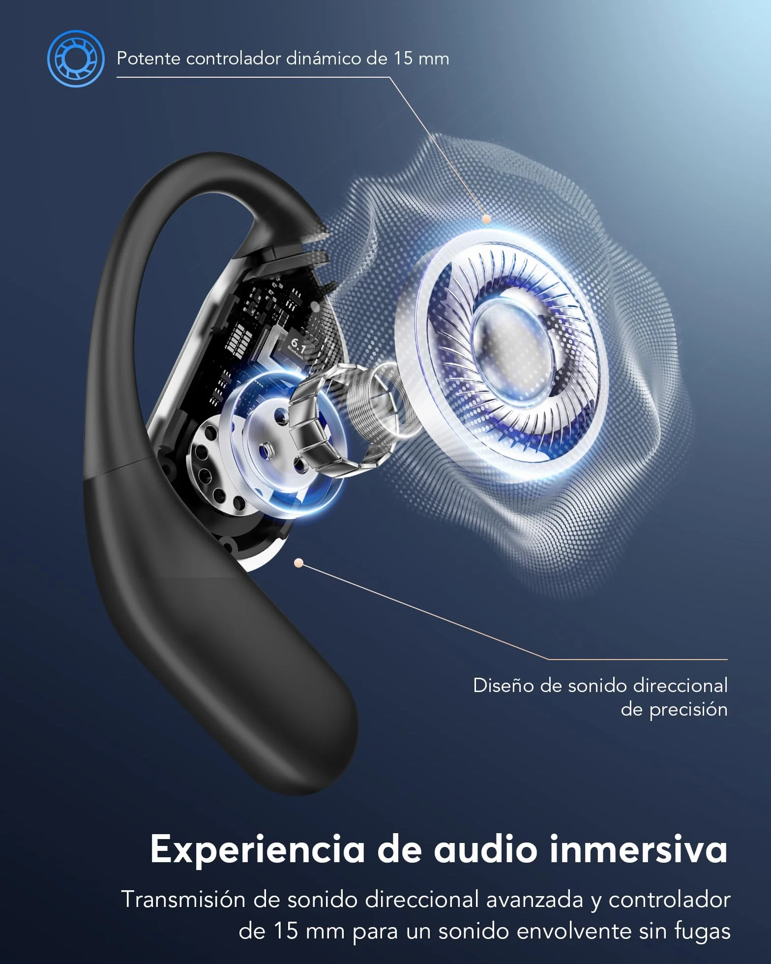 AI Auriculares Traductor en Tiempo Real, 8 Modos Traducción con 198 Idiomas, 3 en 1 Auriculares Traductores de Idiomas, 60H Cascos Oreja Abierta Bluetooth 6.1 para Viajes, Reuniones Negro mate