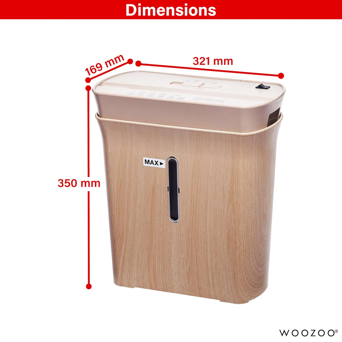 Woozoo, Trituradora de Papel/Destructora de Documentos, 8 Hojas, Tecnología Transversal, Papelera de 8,9L, Papel A4 - Personal Shredder Cross Cut P8GCD - Color Madera