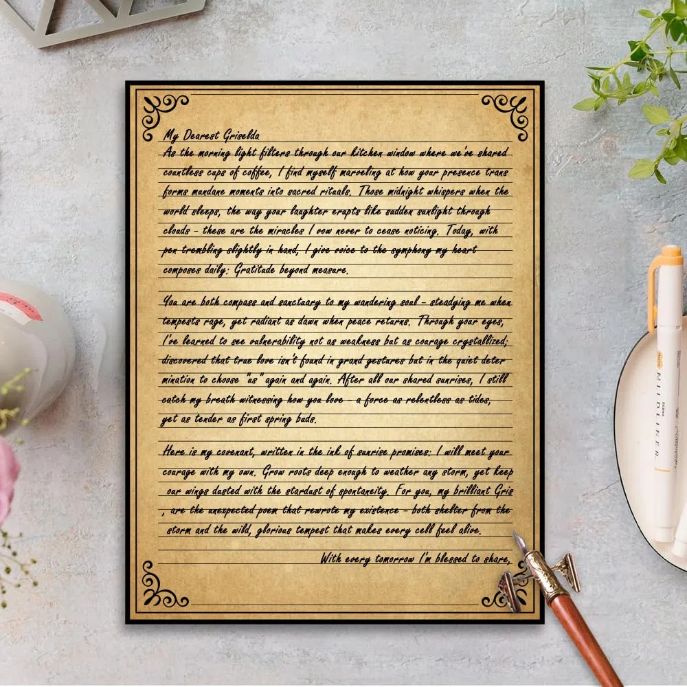 Papel rayado vintage con diseño de borde antiguo, 200 hojas, papel estacionario para escribir cartas, 100 g/m², 11 x 8.5 pulgadas, papelería envejecida para escribir cartas, invitaciones, papeles de