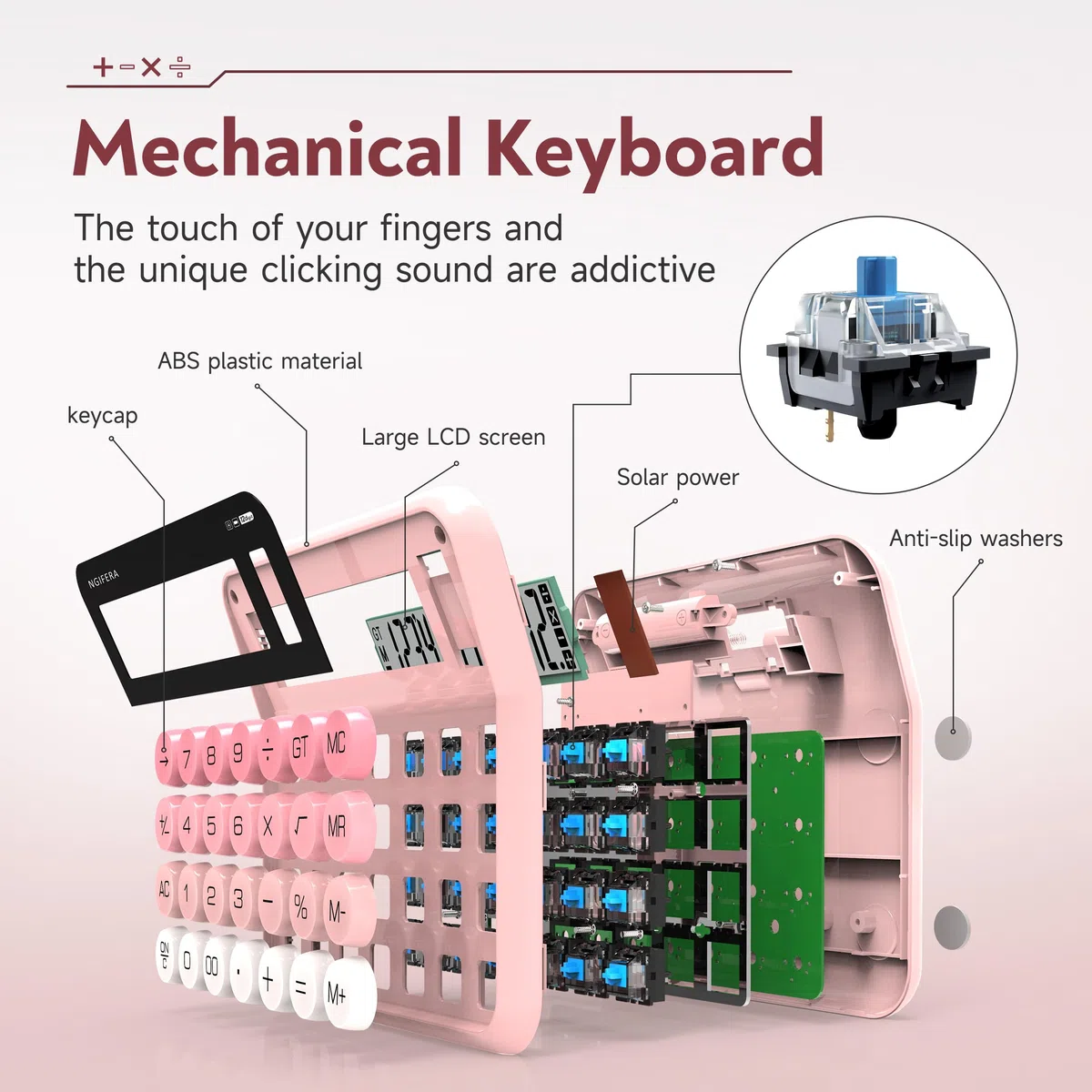 Calculadora de escritorio, pantalla HD de 12 dígitos con % de tecla | Teclado mecánico real, ideal para oficina, escuela o hogar