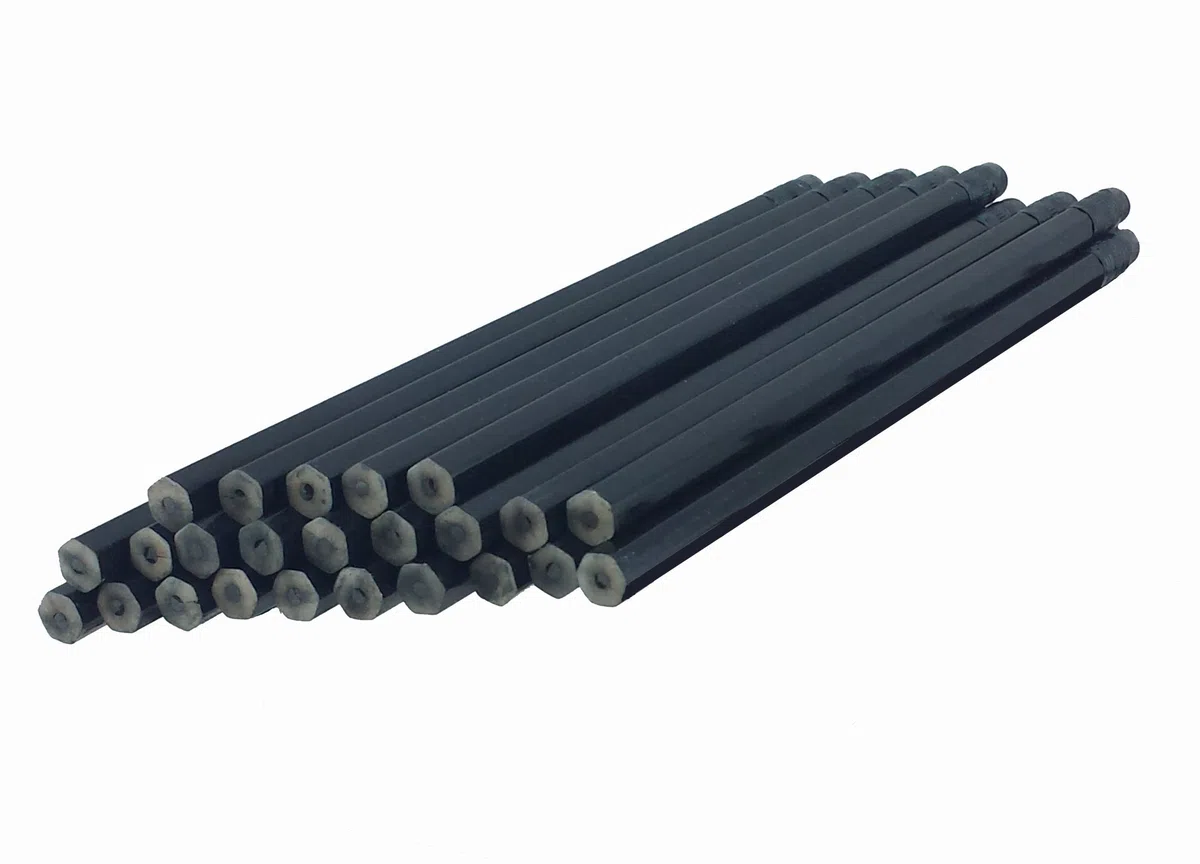ezpencils, lápices hexagonales de barril negro con borrador negro y virola negra - 36 unidades - Borrador sin manchas - # 2 HB plomo - Sin afilar - Sin marca