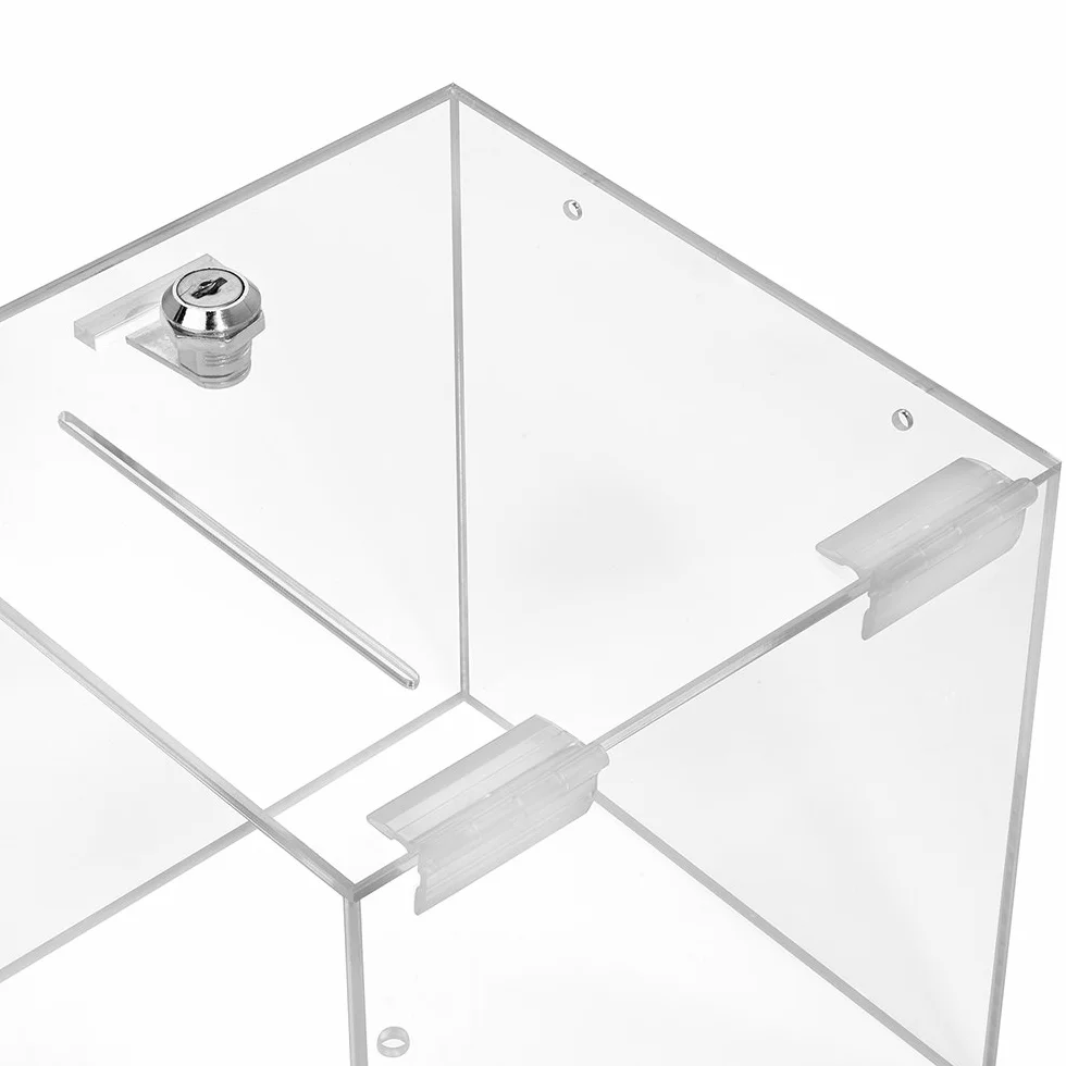 Zeigis® Caja de Cristal Acrílico Con Cerradura 200 x 200 x 200 mm - Para Donación, Acción, Sorteo - Transparente, Plexiglás