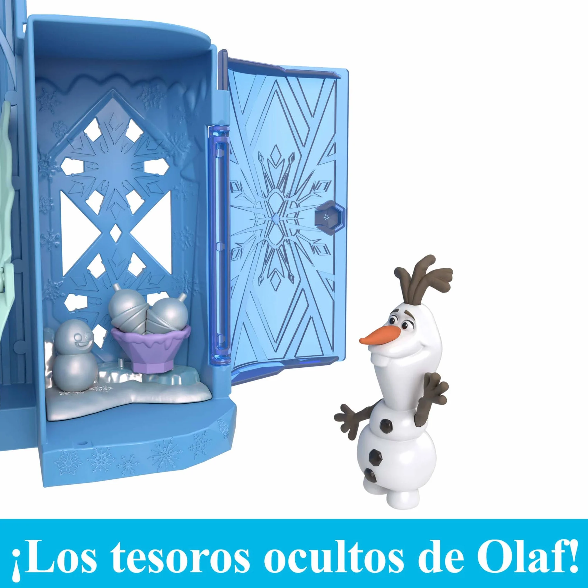 Disney Frozen Castillo de Elsa, Conjunto Apilable Casa de Muñecas con Muñeca Pequeña y 8 Piezas, Juguetes de Película, JDP63
