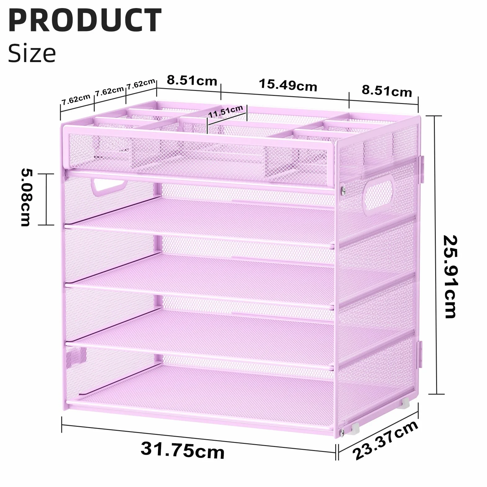 Marbrasse Organizador de Escritorio de Malla 5 Niveles, Bandeja para Papeles con Compartimentos Ajustables y Asa, Morado