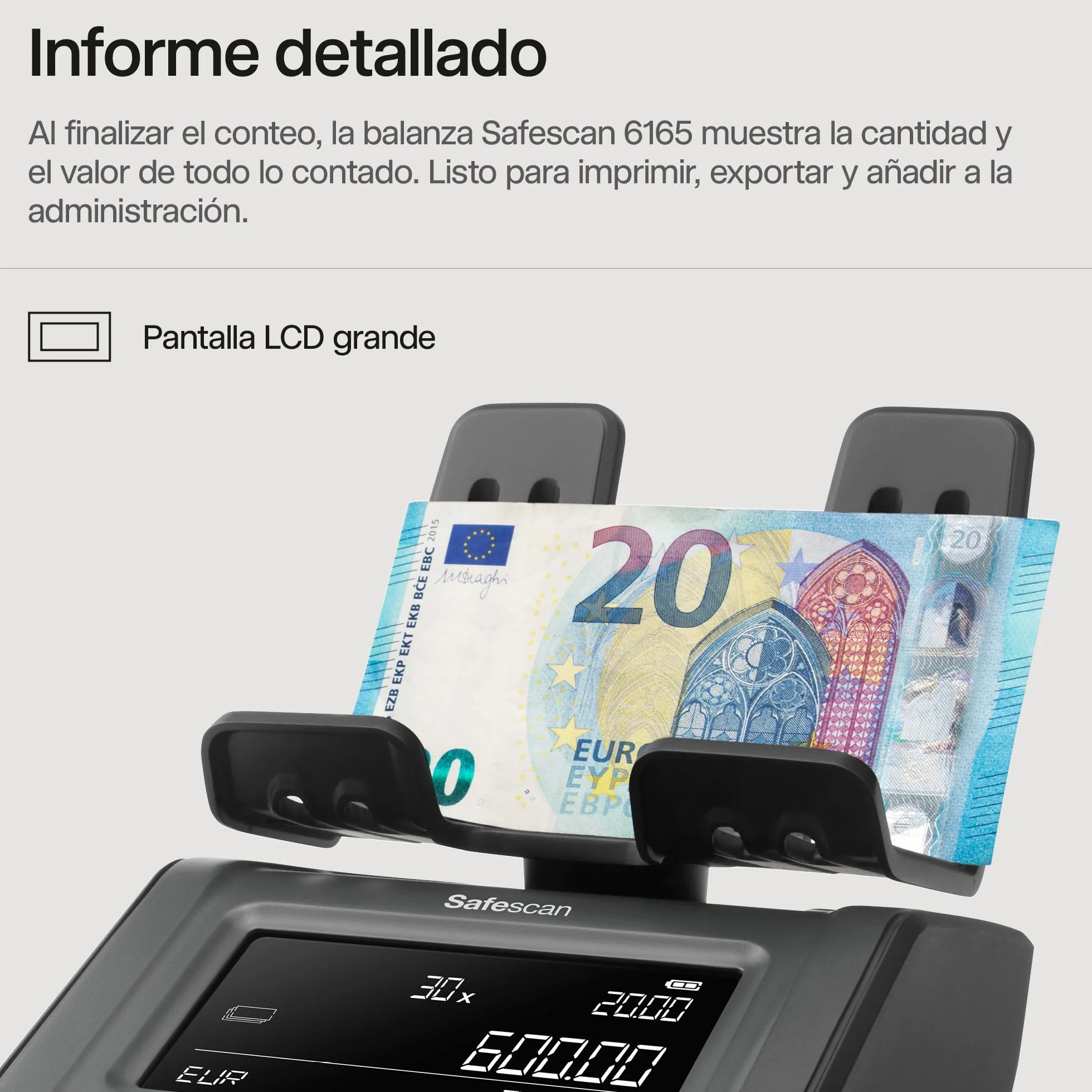 Safescan 6165 Máquina para contar dinero cuenta valor de monedas y billetes - Contadora de monedas con reconocimiento automático de rollos - Balanza para conteo rápido y ágil del cajón portamonedas