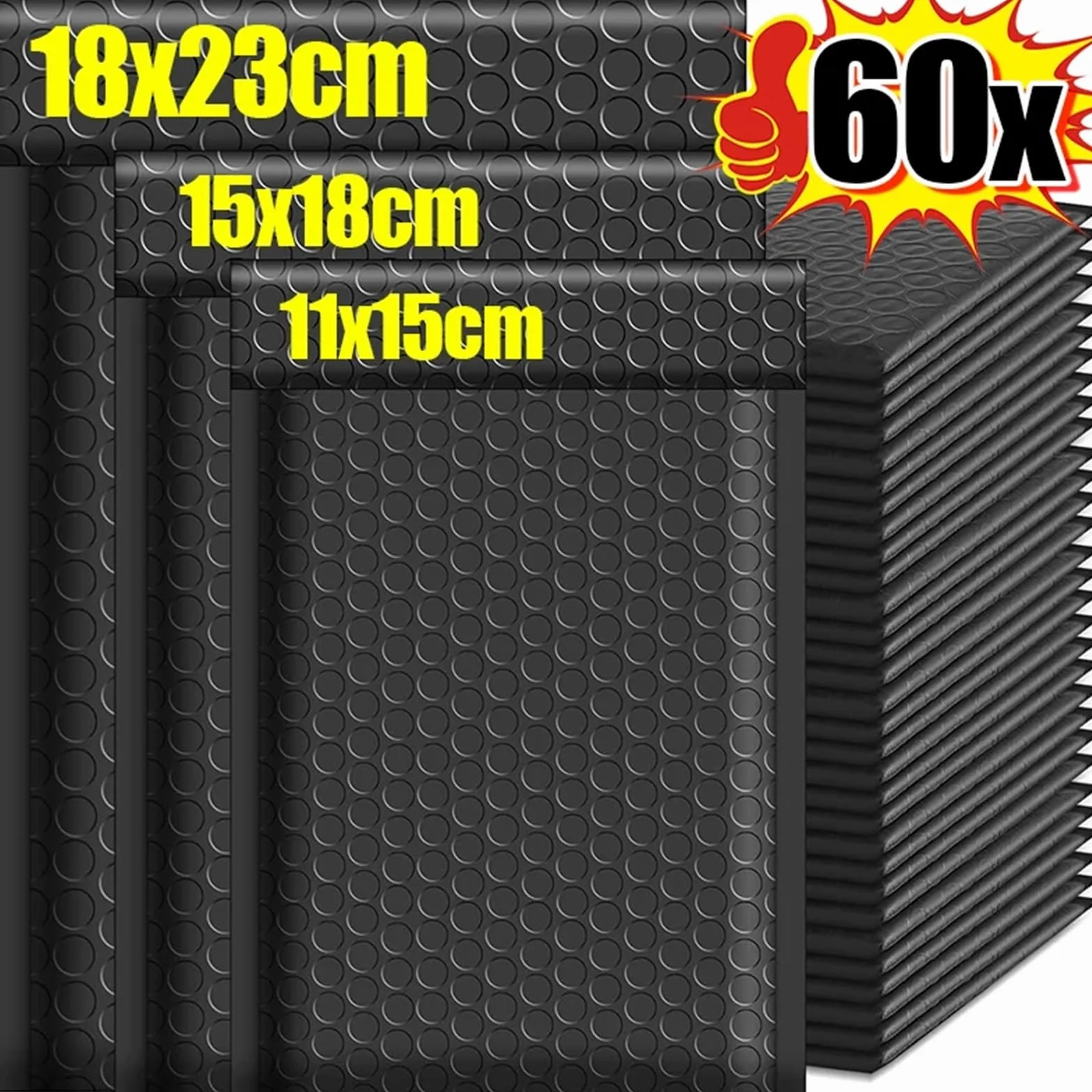 Bolsas De Plástico De Burbujas 10/60 bolsas de burbujas for envíos, impermeables, autoadhesivas, autosellantes, multitamaño, sobres embalaje, almacenamiento espuma(Black- 18x23cm,50PCS)