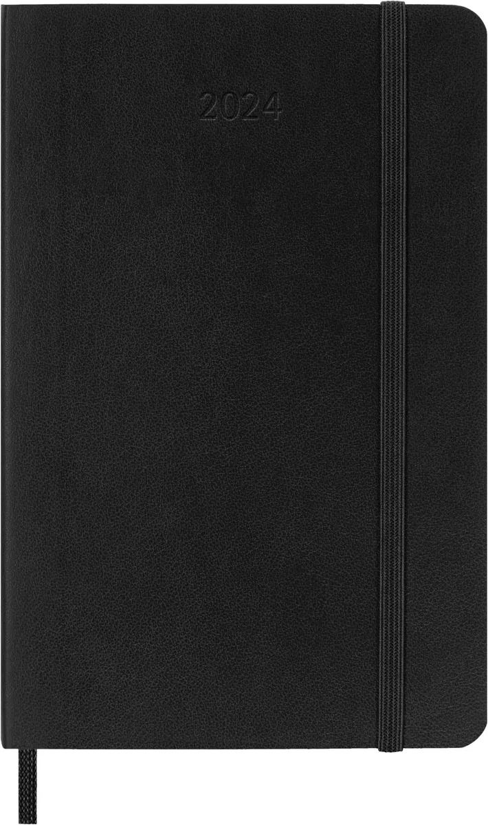 Moleskine Agenda Semanal con Espacio para Notas 12 Meses 2024, Agenda 2024, Formato Pocket 9x14, Tapa Suave y Cierre Elástico, Color Negro