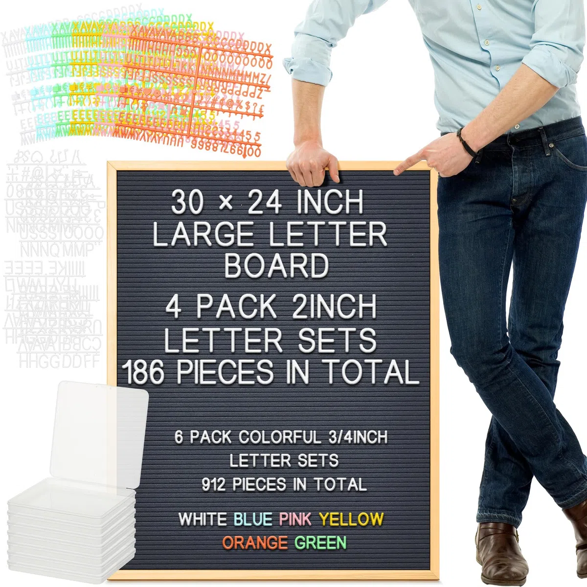 BBTO Letrero grande de fieltro de 24 x 30 pulgadas, tablero de letras intercambiable con cajas, menú de fieltro grande para anuncios de restaurantes, menús de restaurante