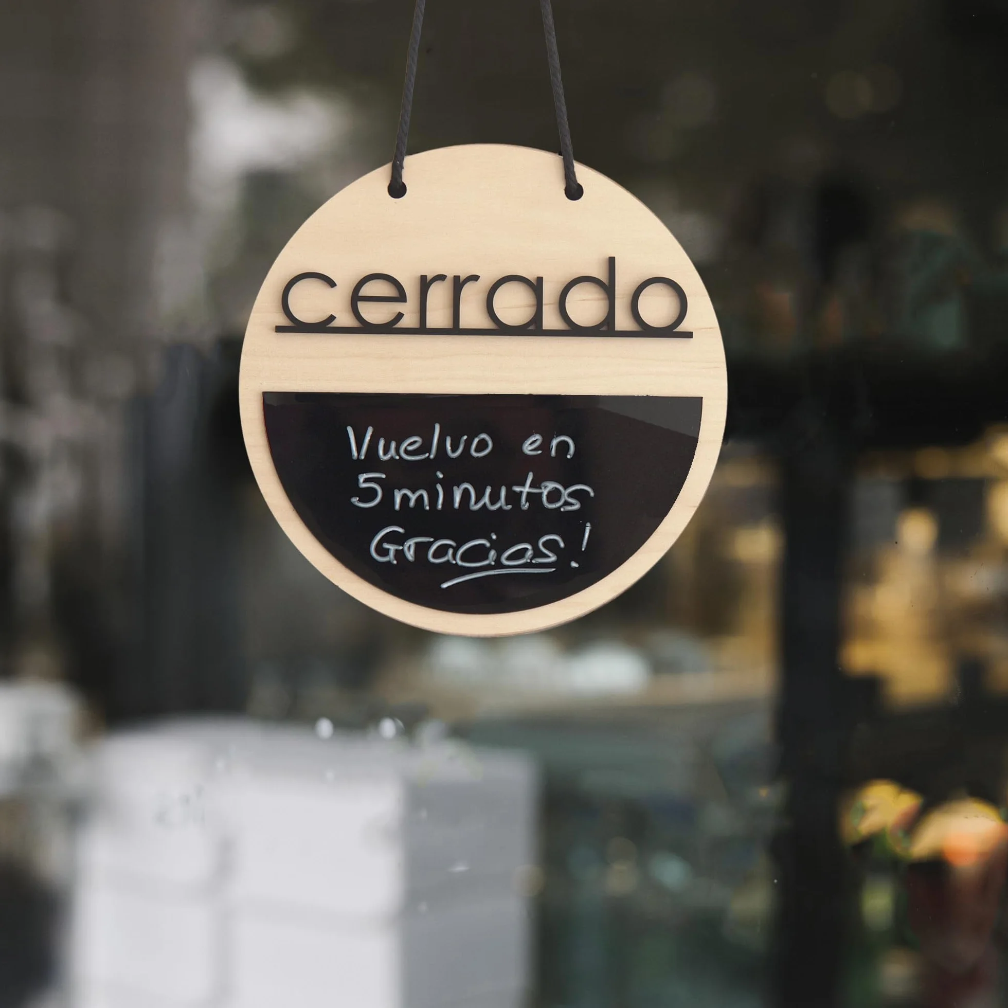 Smile BB- Cartel Abierto Cerrado con Pizarra para Tiendas, Negocios, Cartel de Horario Comercial, Vacaciones, Fabricado en España