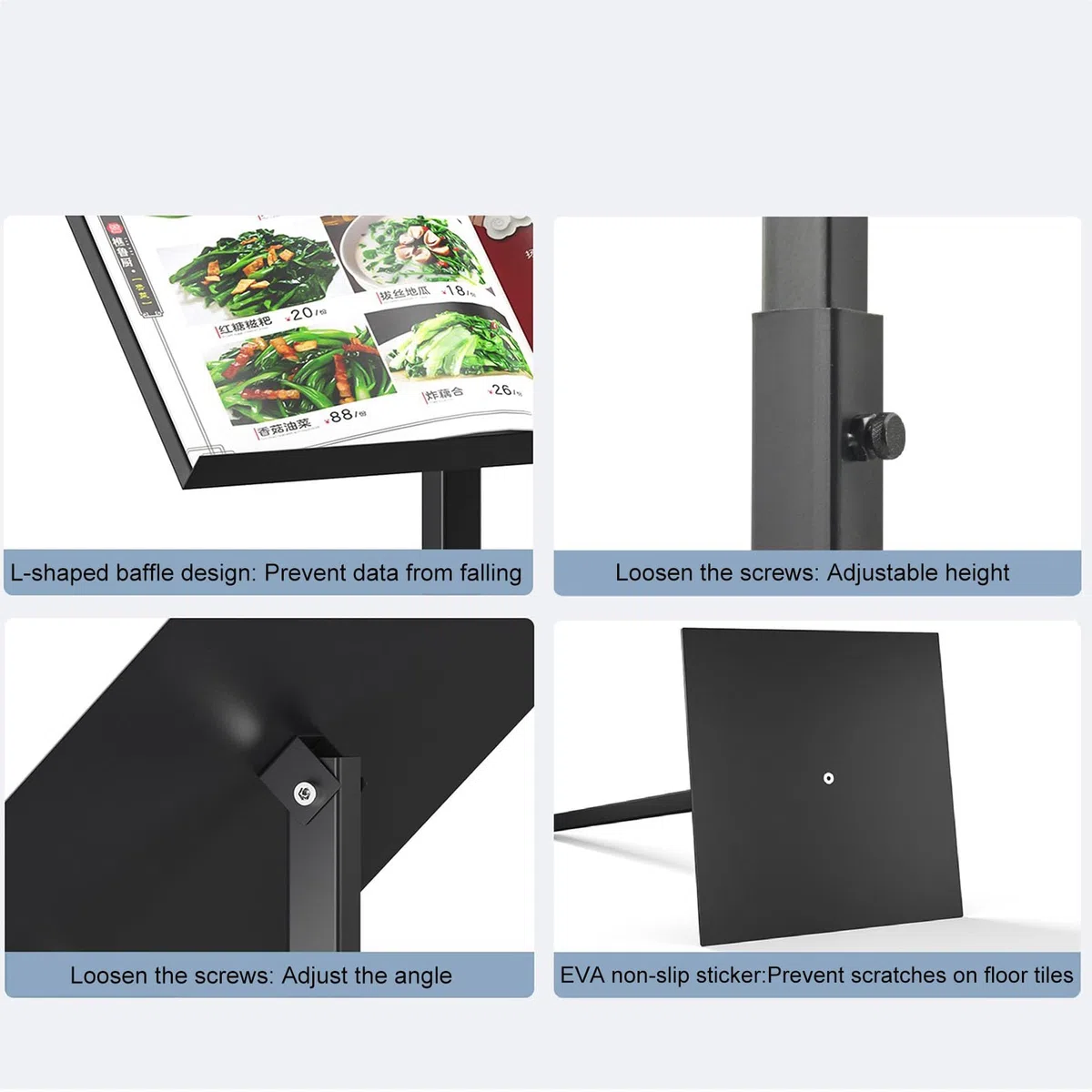 Soporte de metal ajustable para carteles de ferias y exposiciones, soporte independiente con ajuste de altura para exhibiciones publicitarias y estantes de literatura