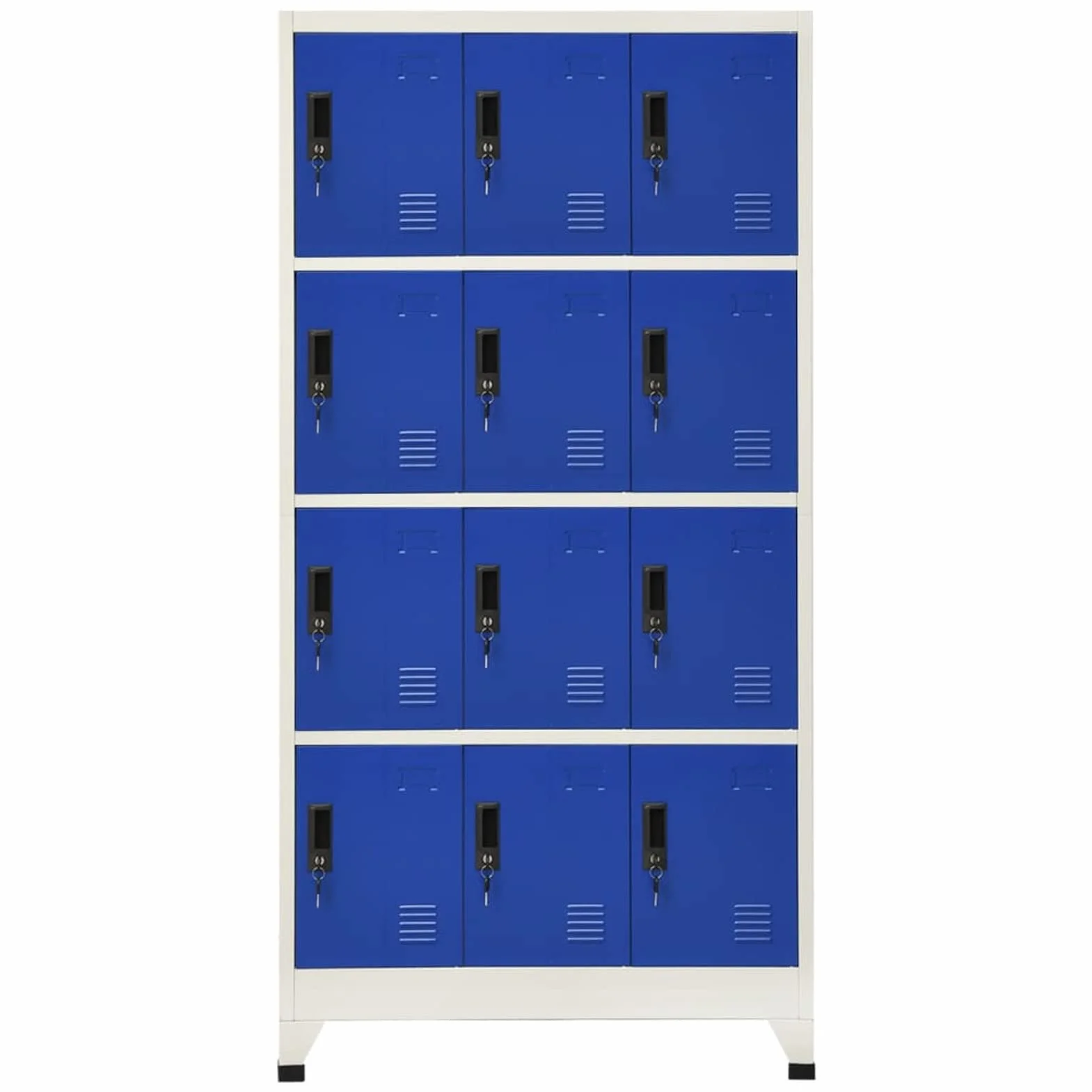 Armario CasilleroTaquillas vestuarios Armario Taquilla Armario Metalico de Acero Armario Oficina con 12 Casilleros y Puertas con Cerradura Gris y Azul 90 x 45 x 180 cm