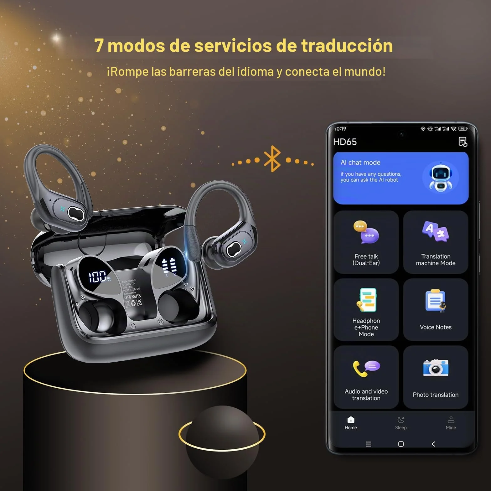 STECEi AI Auriculares Traductor en Tiempo Real(2026), 164 Idiomas y 6 Modos de Traducción, 3 in 1 AI Auriculares Traductor, Bluetooth 5.4 con ENC y App con para Viajes/Negocios/Aprendizaje/Reunirse