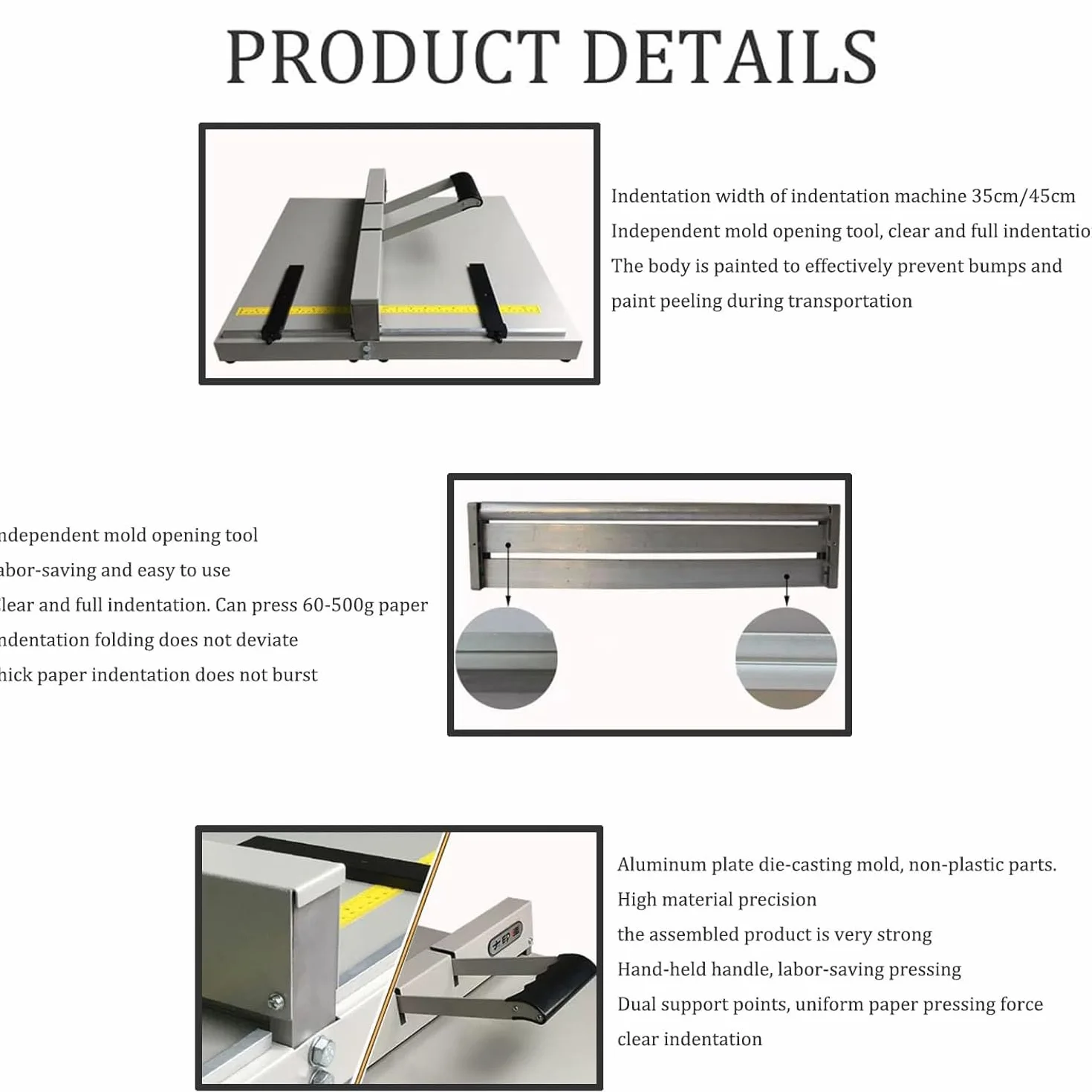 Máquina plegadora de papel A3, 350 mm/450 mm, manual, resistente, con 2 bloques ajustables y regla de posicionamiento métrica, for cubiertas de libros y tarjetas.(450mm)