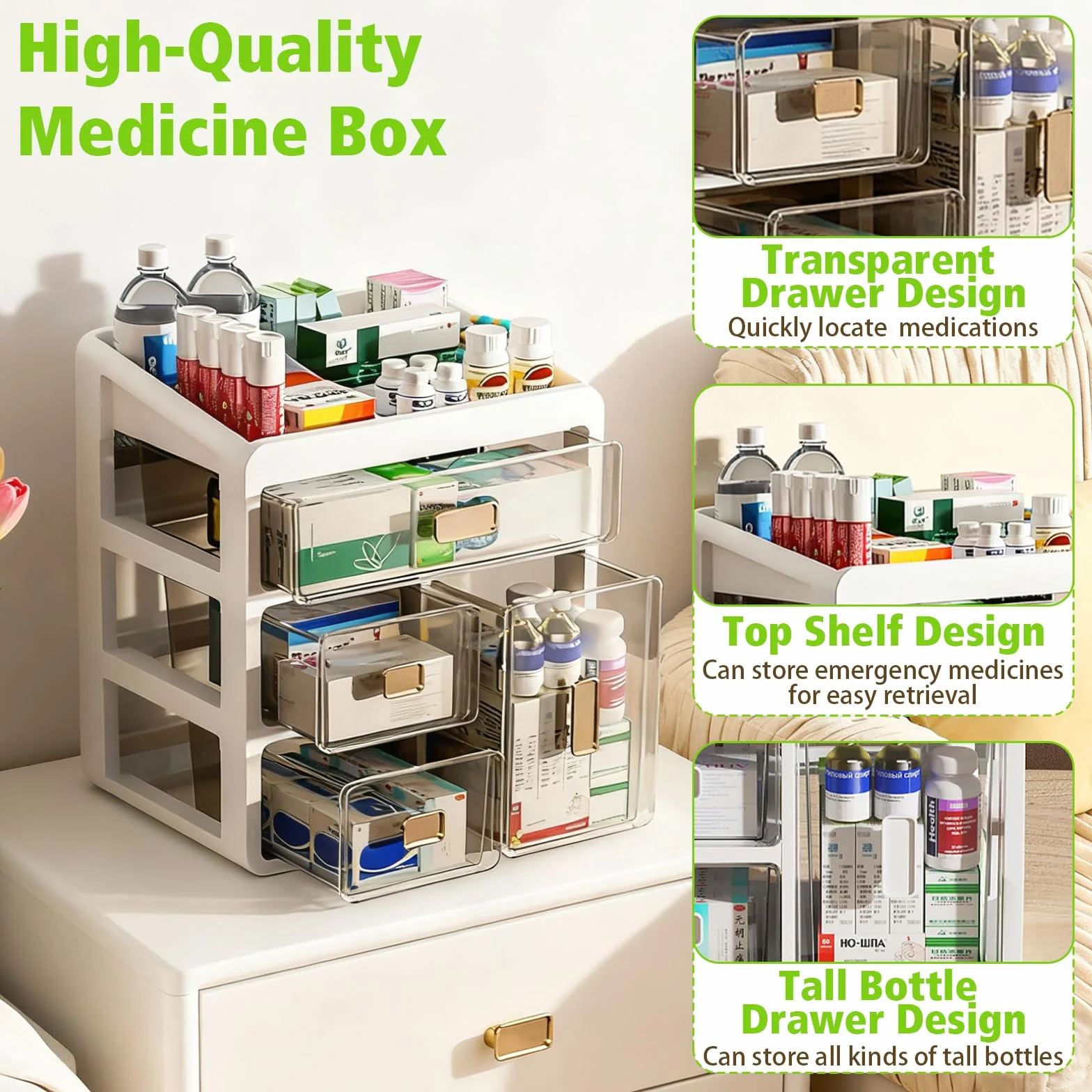 Caja de almacenamiento de medicamentos 4 niveles para hogar