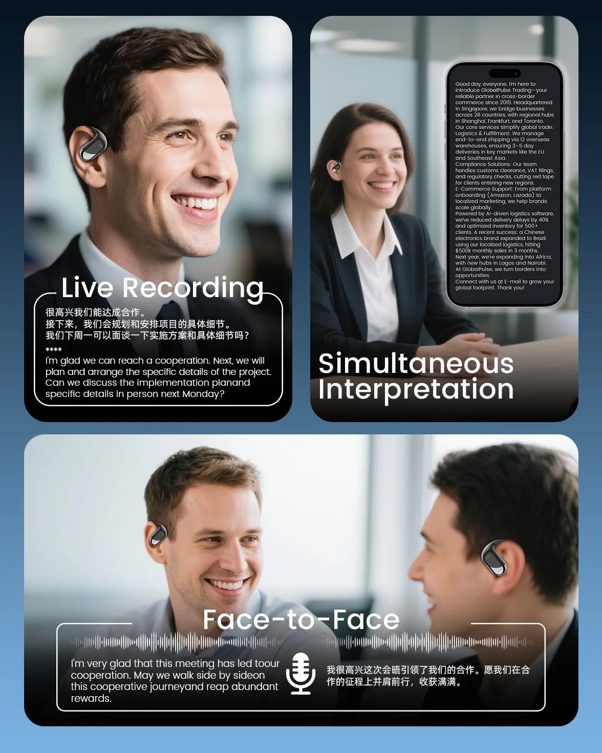 MONODEAL AI Auriculares Traductor en Tiempo Real, 144 Idiomas y 4 Modos de Traducción, 3 en 1 Auriculare Traductores Simultaneos IA, Auriculares Traductores para Viajes, Negocios y Estudios