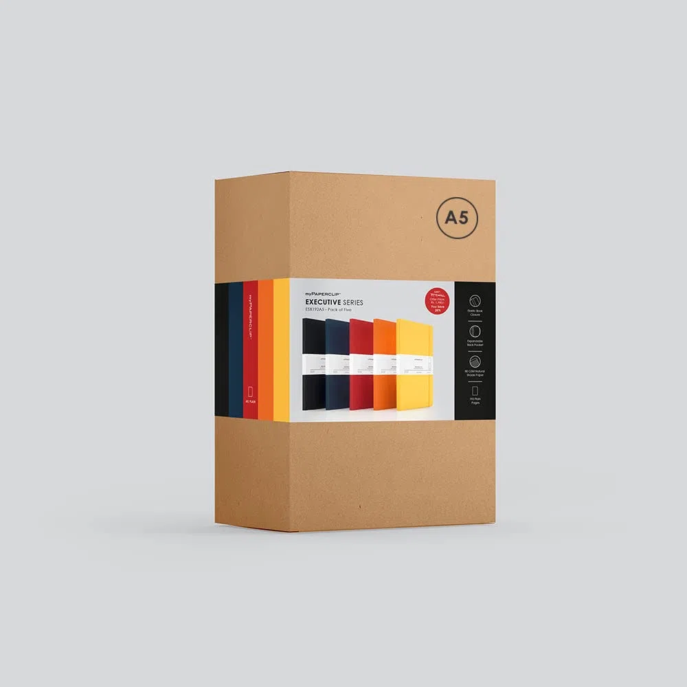 myPAPERCLIP Cuaderno de la serie ejecutiva, encuadernación con sección de hilo y parte trasera de papel dibujado a mano, cuaderno para regalo, cuaderno de papelería, A5, cuadros, 192 páginas, 80 g/m²,