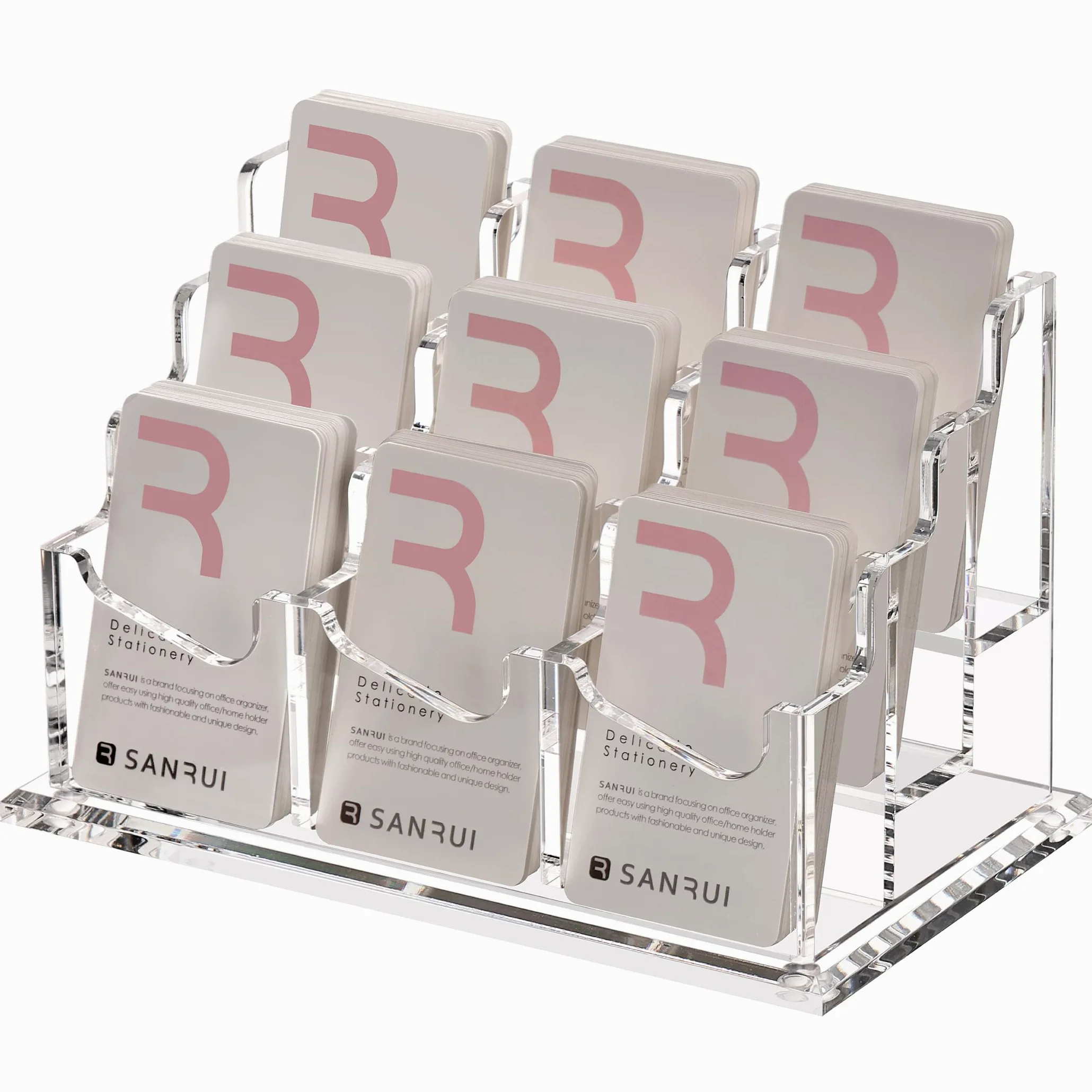 SANRUI Soporte para tarjetas de visita vertical, acrílico, 9 compartimentos