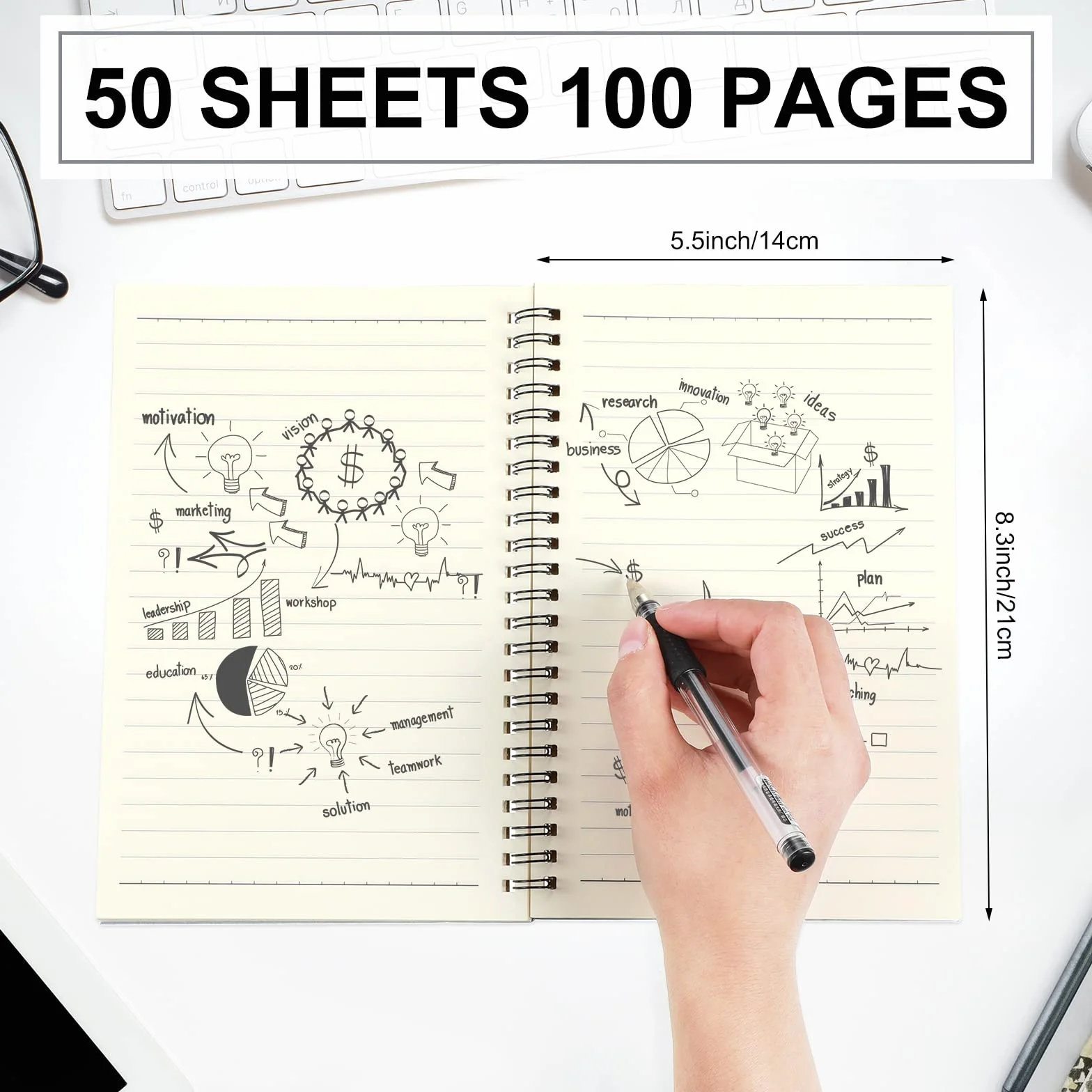 Yahenda Cuaderno de espiral con rayas universitarias, cuadernos de 8.3 x 5.5 pulgadas, cuadernos de escritura A5, cuadernos de papel grueso para oficina, negocios, suministros escolares (gris oscuro,