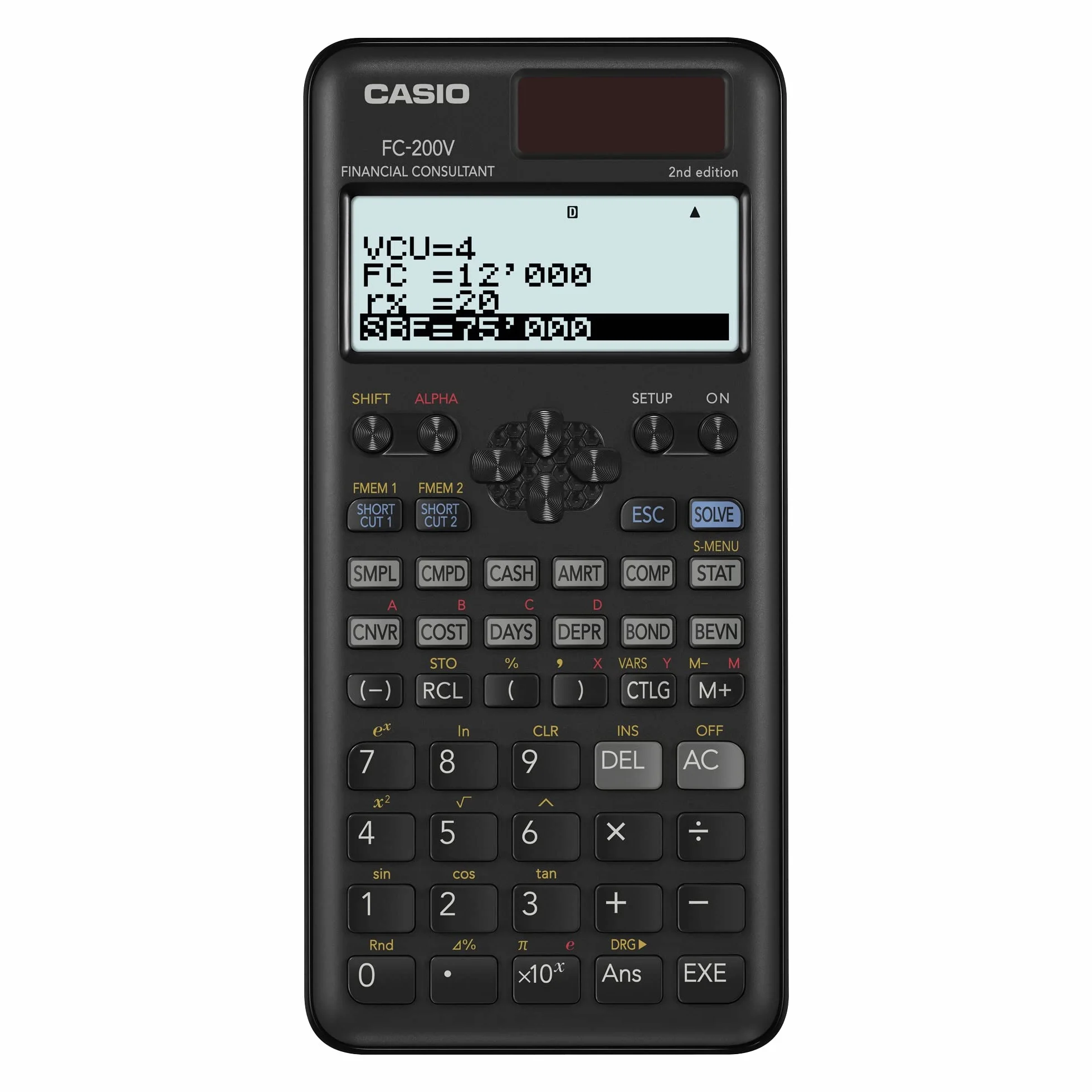 Casio FC-200V-2nd Edition Calculadora financiera, pantalla de 4 líneas, matriz DOT, 10+2 dígitos