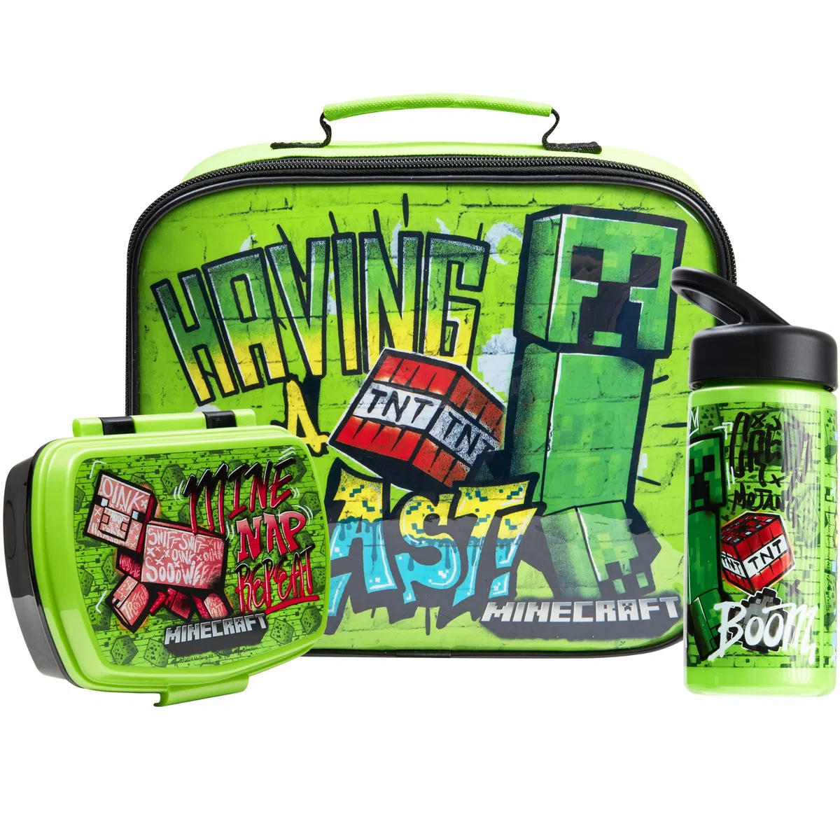 Minecraft Set de Bolsa de Almuerzo para Niños, 3 Piezas, Botella y Bolsa Fiambrera Infantil