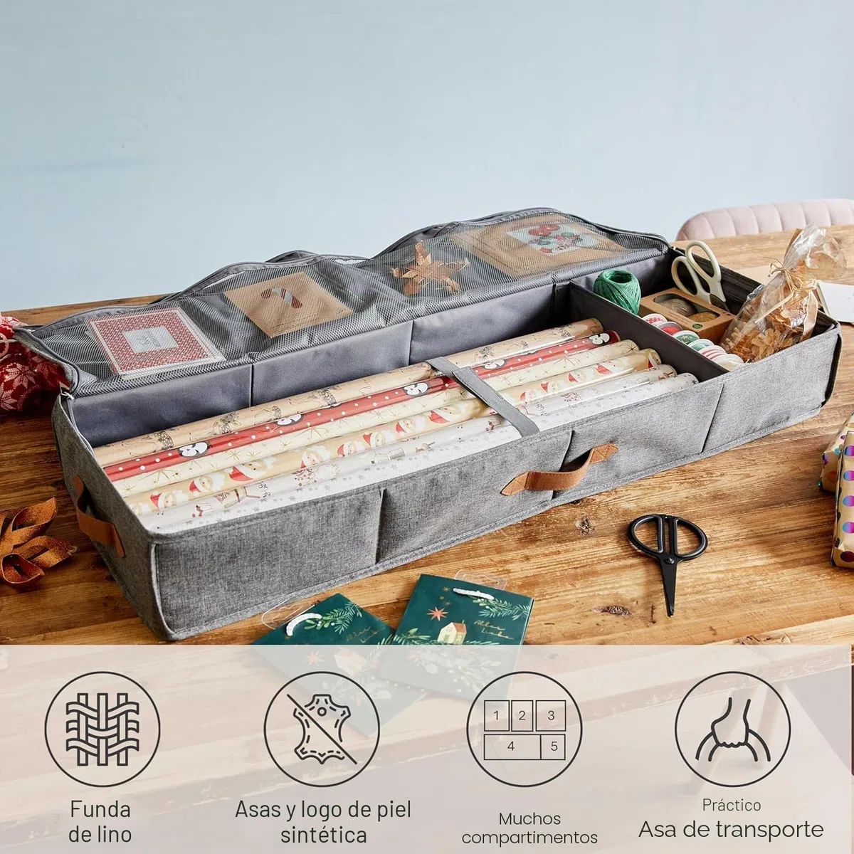 LOVE IT STORE IT Organizador premium para almacenamiento de papel de regalo, reforzado, gris, 90 x 30 x 12 cm