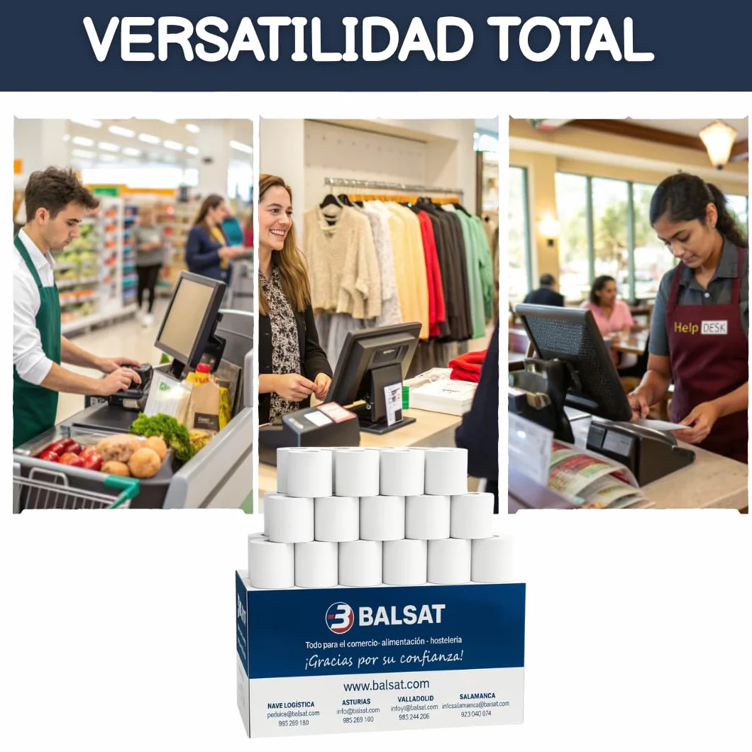 BALSAT 80 Rollos Papel Térmico 80x60 para TPV | Rollo Ticket 80x60 Termico Calidad Superior | Rollos Térmicos 80x60 | Para Impresoras TPV, Cajas Registradoras, Tickets y Recibos