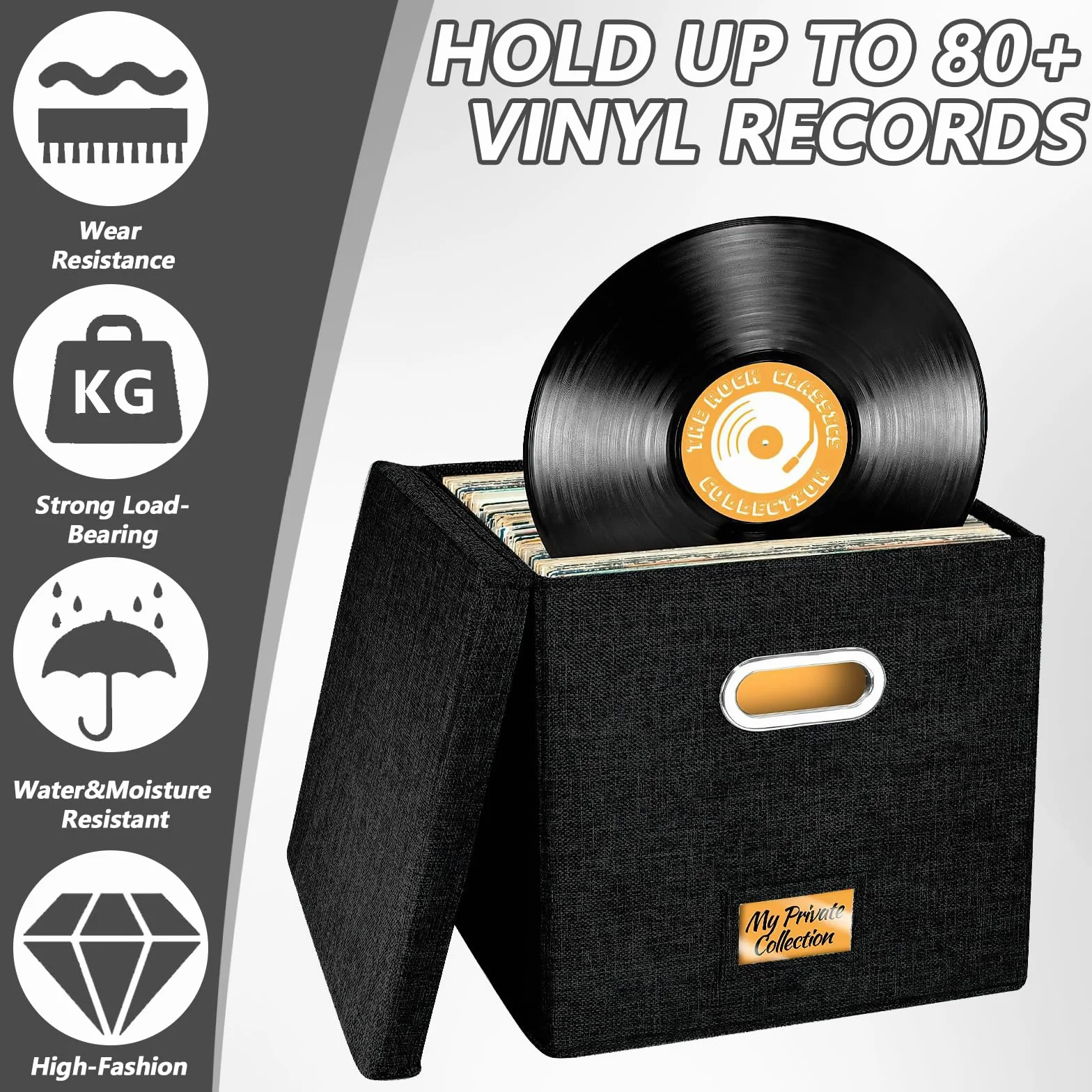 4 cajas de almacenamiento de discos de vinilo de 12 pulgadas, caja de almacenamiento de CD con tapa y asas, cajas de almacenamiento plegables para LP con capacidad para hasta 100 discos
