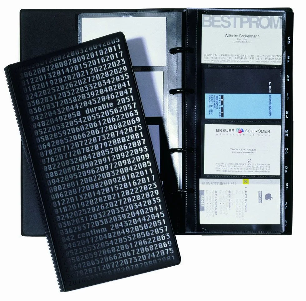 Visifix centium Carpeta de anillas para tarjetas de visita 200 tarjetas 90 x 57 mm 145 x 47 x 255 mm negro