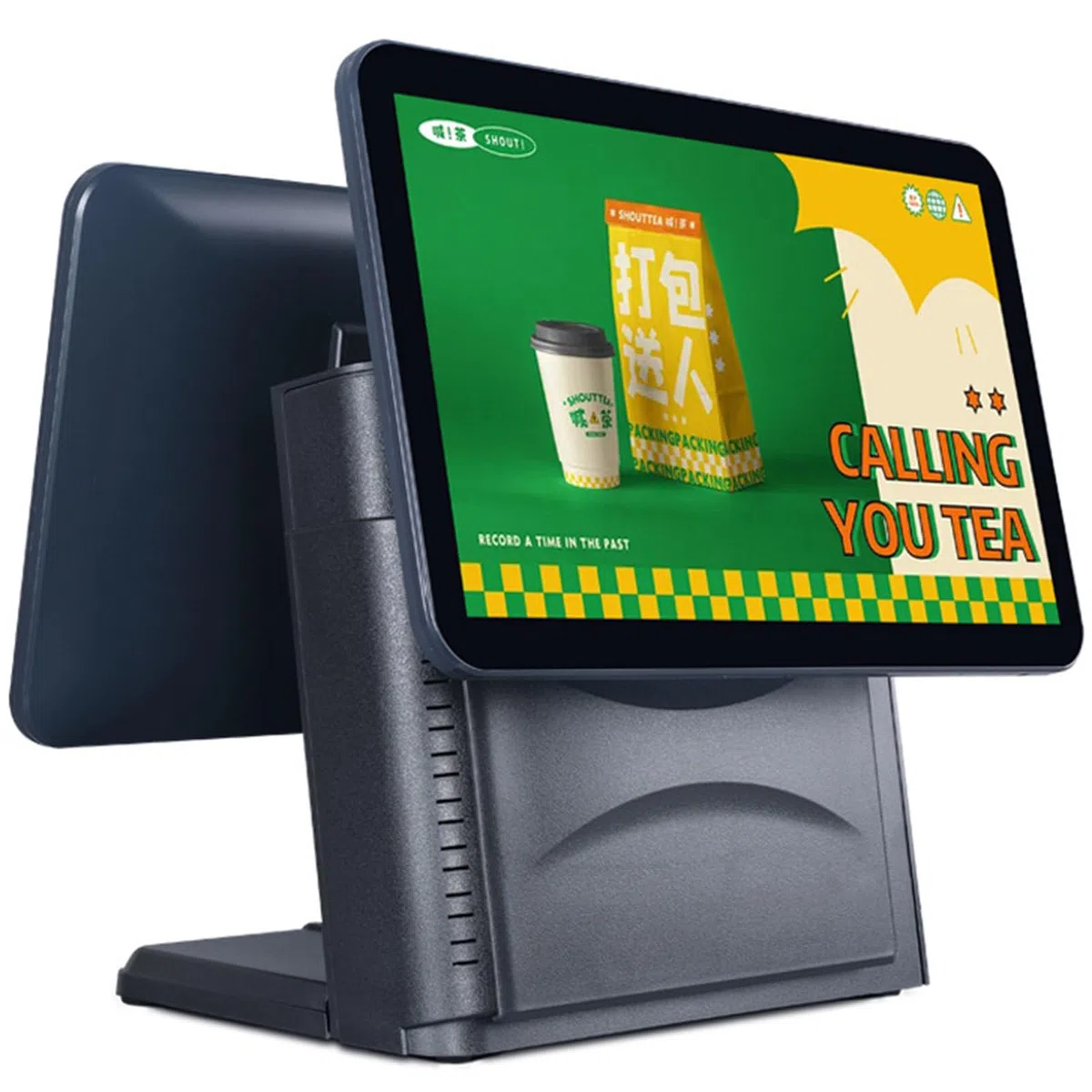Caja Registradora Pequeña,Pantalla táctil Principal 15,6" + Pantalla Cliente HD,4GB RAM + 64GB SSD | 6 Puertos USB | WiFi,Cajas Registradoras para Comercial y Minorista,Black