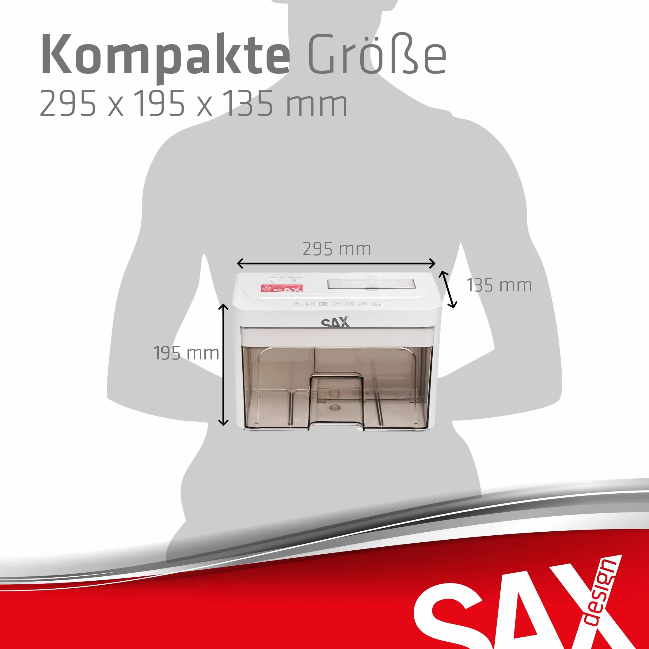 Sax Bruno Destructora de Papel: trituradora de 3 x 18 mm, Papel triturado, CD y Tarjetas, Apertura de Entrada de 220 mm, Capacidad A4 de 3,5 L, silencioso hasta 70 dB, Ideal para oficinas y