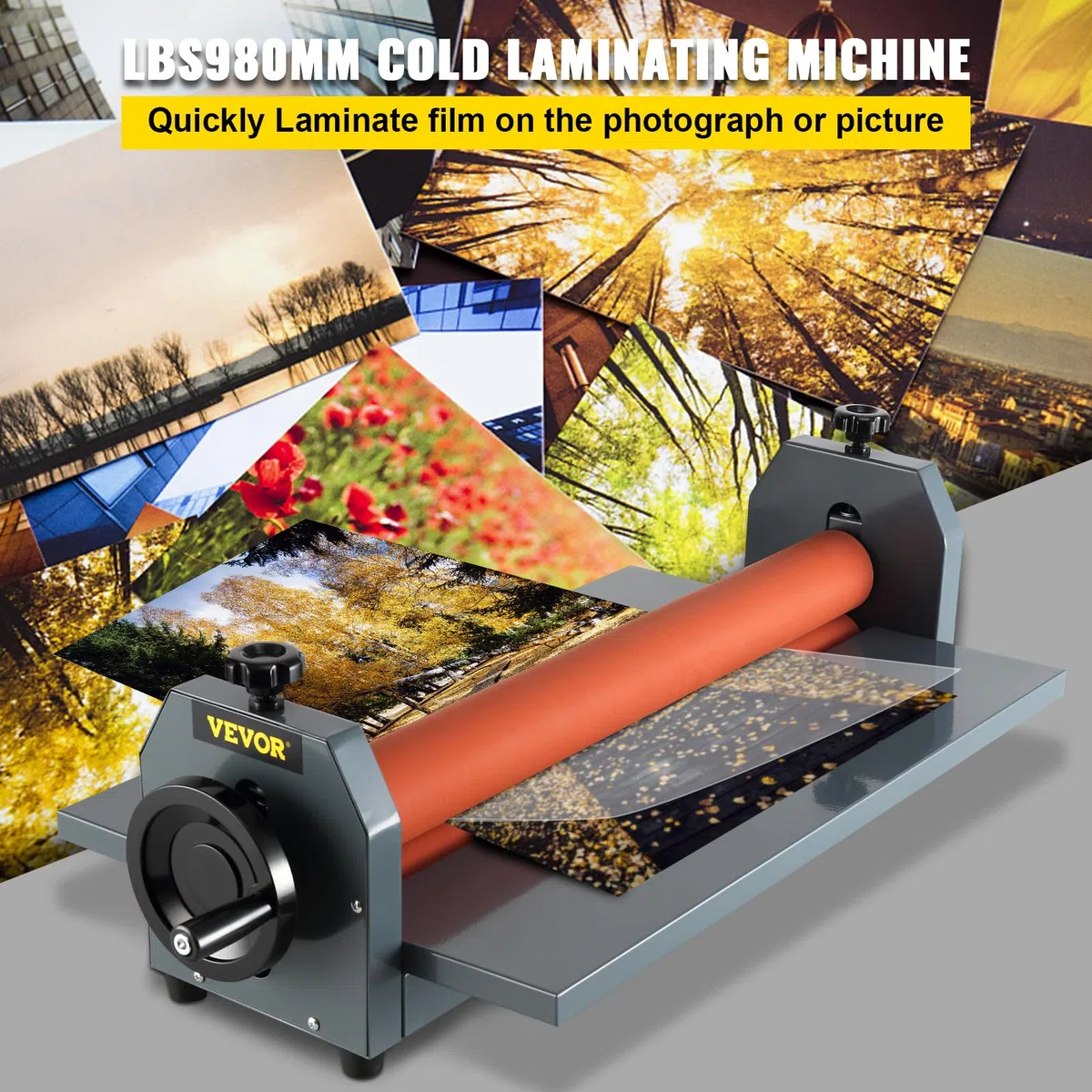 VEVOR Máquina de Laminación en Frío Manual, Laminador Manual en Frío 1000MM, Vinilo Fotopelícula Plastificadora, Cuatro patas de goma antideslizantes, para proteger el papel, documentos y fotos