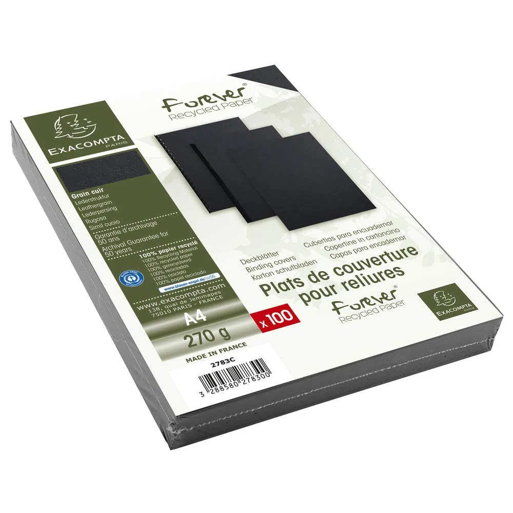 Exacompta Lote de 100 cubiertas/cartulinas de dossiers, Negro, A4