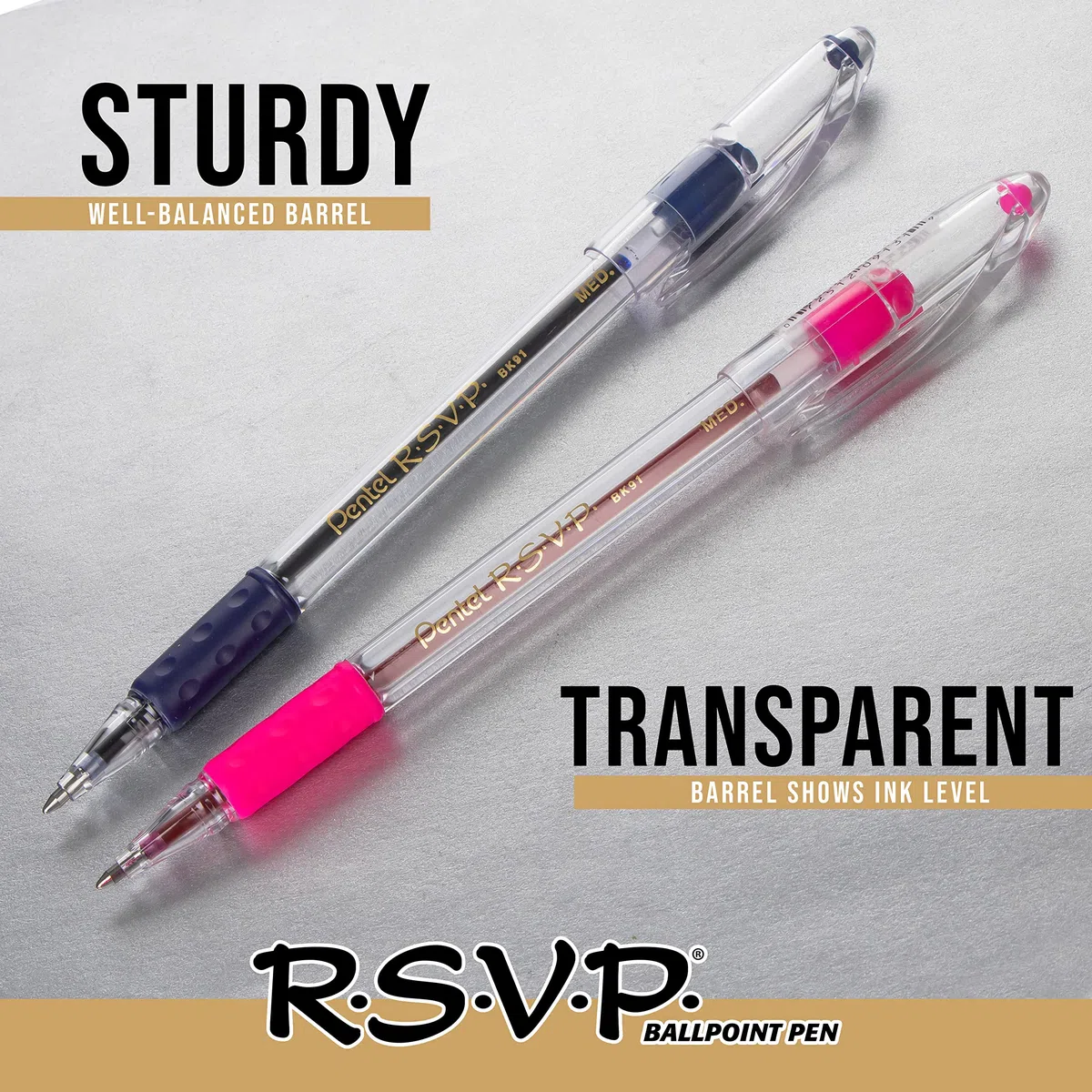 Pentel R.S.V.P. bolígrafo, línea media, tinta azul, 2 Pack (bk91bp2 C)