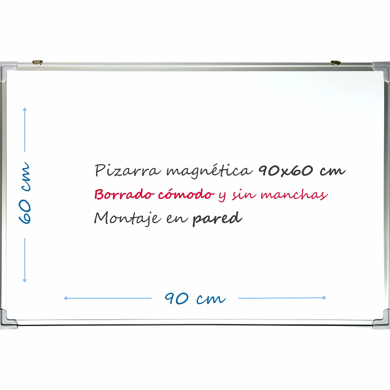 Pizarra Magnética 90x60 cm Marco Aluminio Borrado Seco Blanco