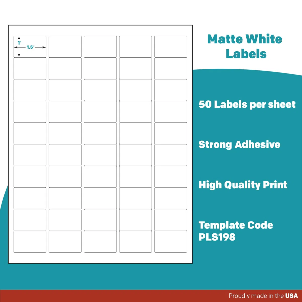 Premium Label Supply Etiquetas adhesivas blancas de código de barras – 1.5 x 1 pulgada – Compatible con láser/inyección de tinta – (50 etiquetas/hoja), 25 hojas – 1250 etiquetas adhesivas en total