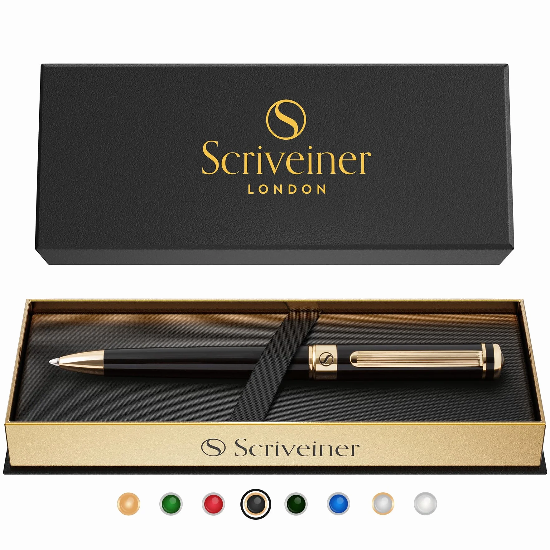 Scriveiner Bolígrafo Bolígrafo de Gama Alta Negro con Chapado en oro auténtico, Recambio Negro Schmidt, Regalos Hombre y Mujer, Bolígrafos Profesionales de Diseño
