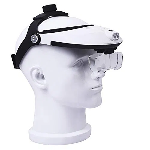 Lupa montada en la cabeza con luz LED, lupa manos libres para leer, reparar relojes, joyas, zoom de 1X a 3.5X con 6 lentes desmontables