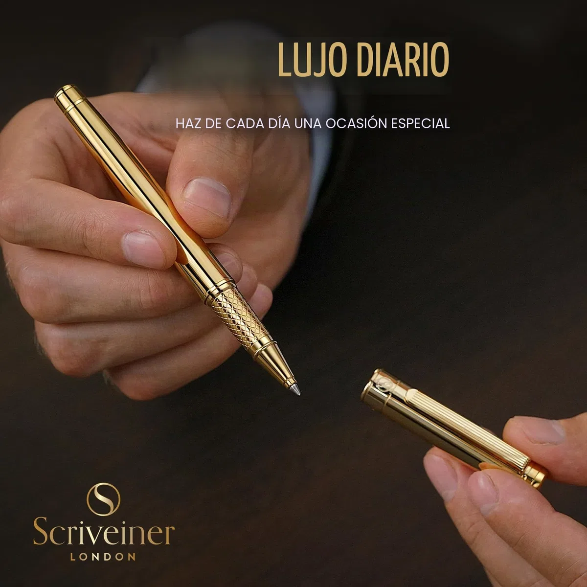 Scriveiner Rollerball Pen Bolígrafo Roller de Gama Alta con Acabado en Chapado en oro auténtico, Recambio Schmidt, Regalo Hombres y Mujeres, Bolígrafos Profesionales de Diseño (Oro)
